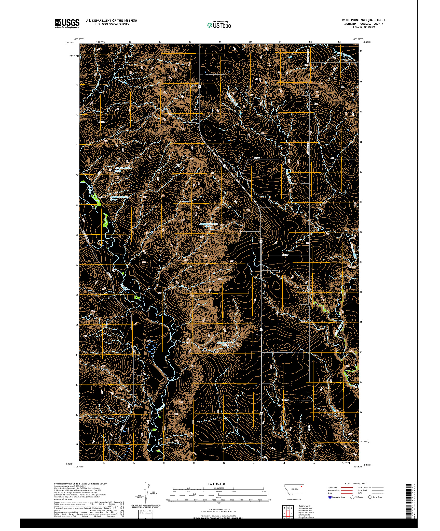 USGS US TOPO 7.5-MINUTE MAP FOR WOLF POINT NW, MT 2020
