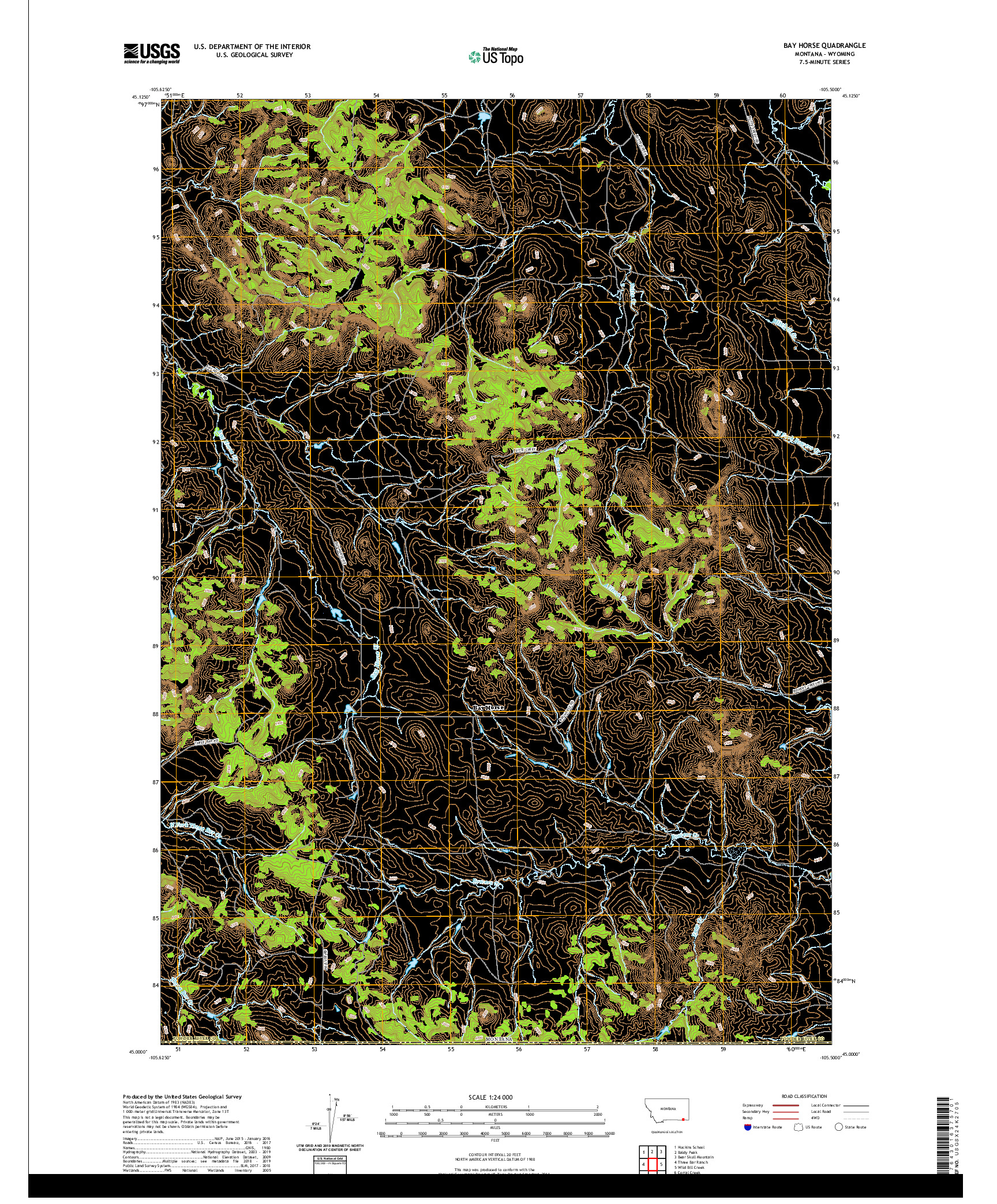 USGS US TOPO 7.5-MINUTE MAP FOR BAY HORSE, MT,WY 2020