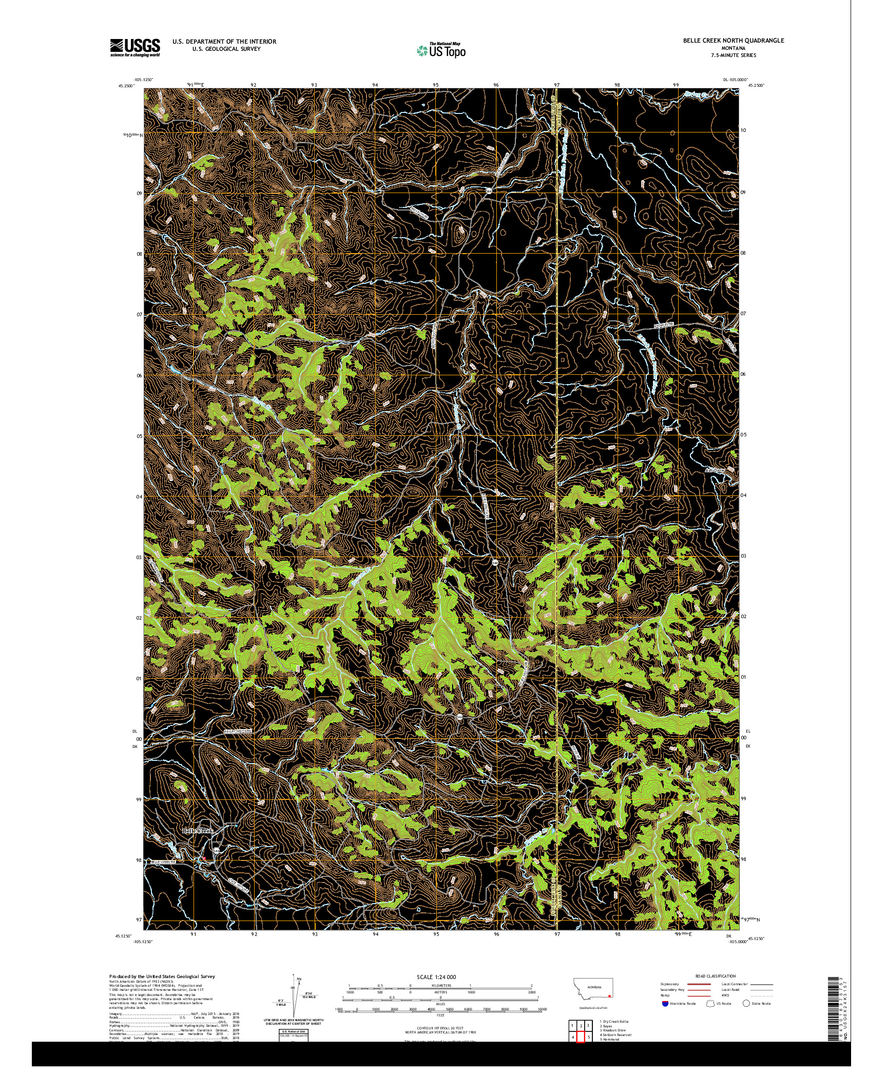 USGS US TOPO 7.5-MINUTE MAP FOR BELLE CREEK NORTH, MT 2020