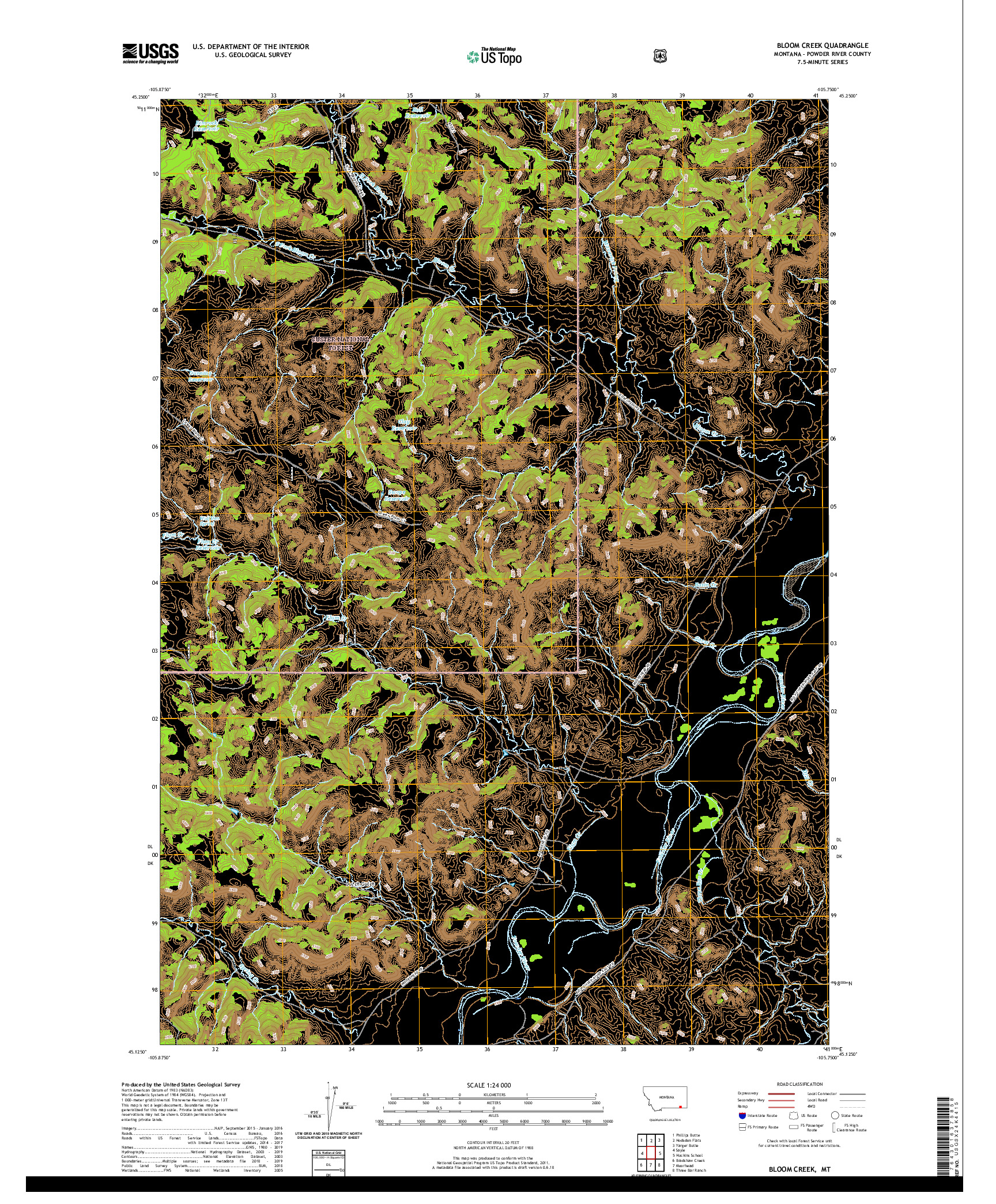 USGS US TOPO 7.5-MINUTE MAP FOR BLOOM CREEK, MT 2020