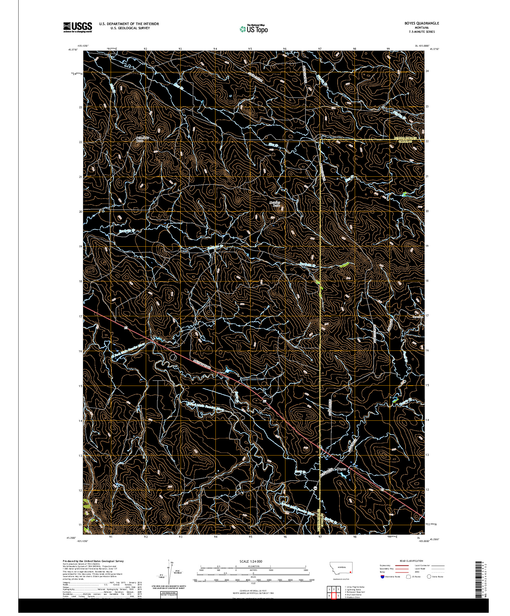 USGS US TOPO 7.5-MINUTE MAP FOR BOYES, MT 2020