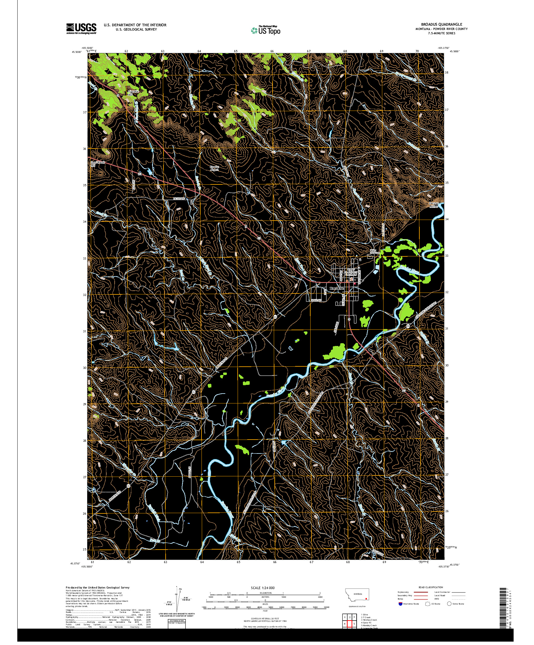 USGS US TOPO 7.5-MINUTE MAP FOR BROADUS, MT 2020