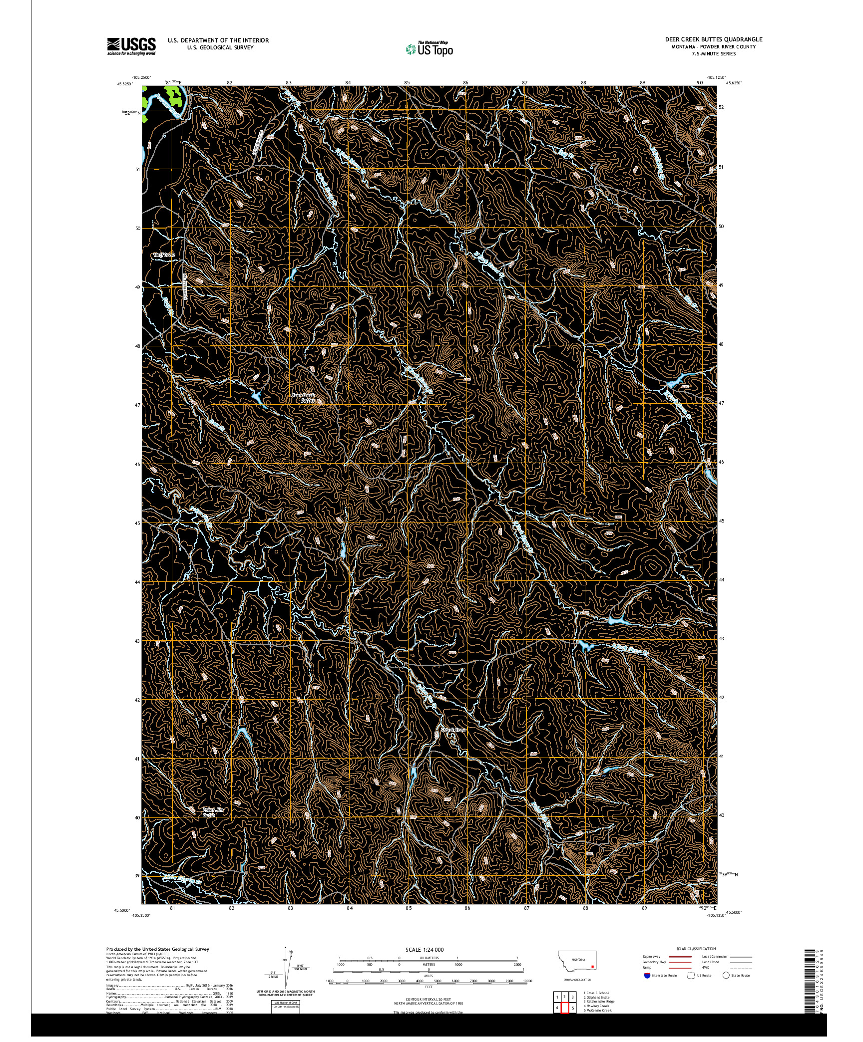 USGS US TOPO 7.5-MINUTE MAP FOR DEER CREEK BUTTES, MT 2020