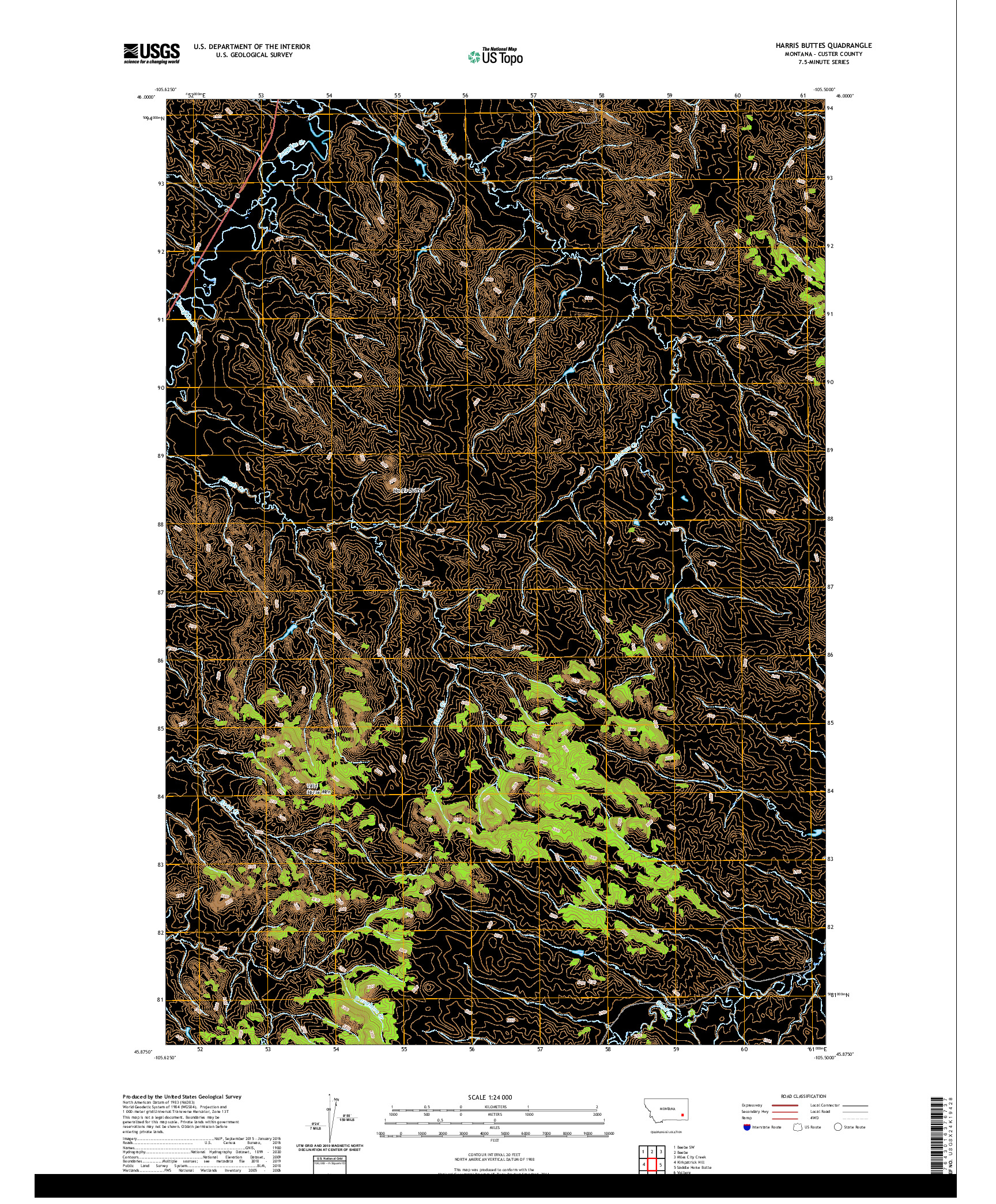 USGS US TOPO 7.5-MINUTE MAP FOR HARRIS BUTTES, MT 2020