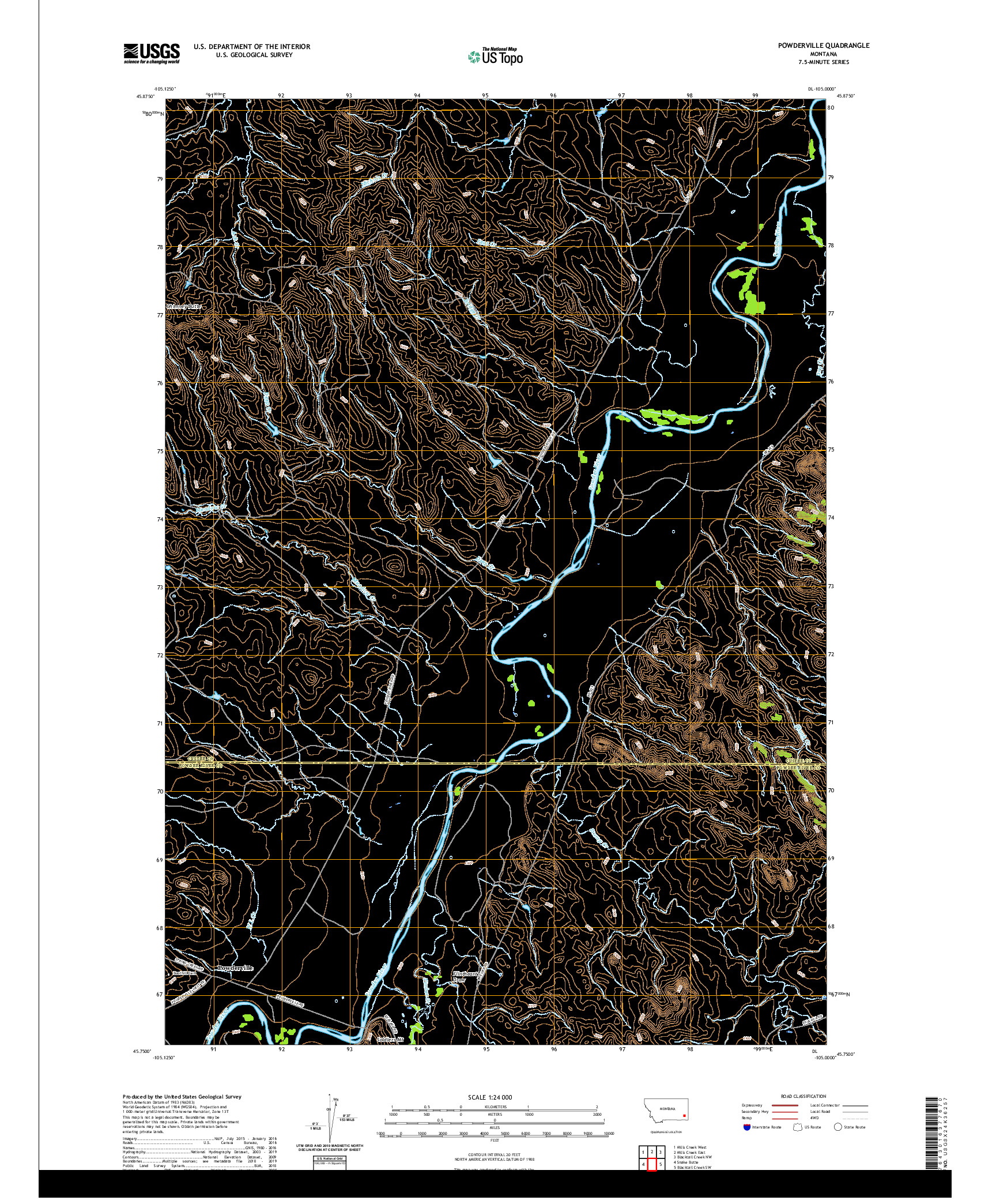 USGS US TOPO 7.5-MINUTE MAP FOR POWDERVILLE, MT 2020
