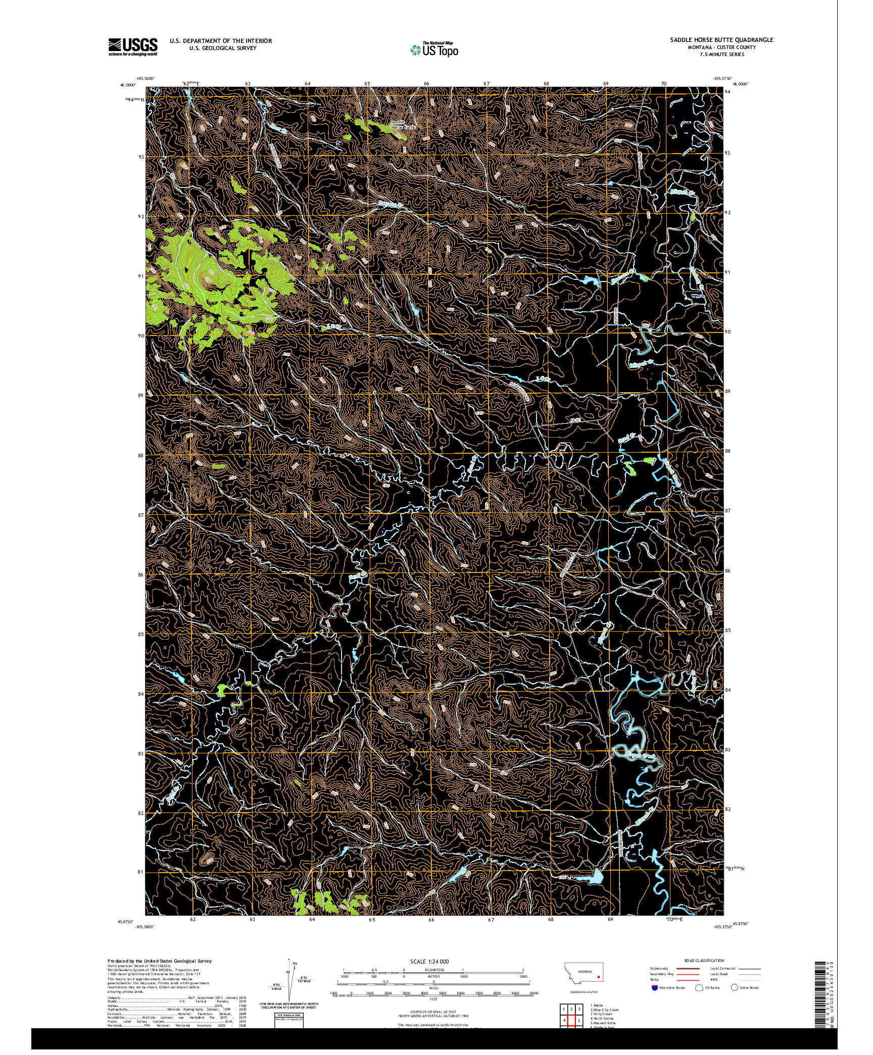 USGS US TOPO 7.5-MINUTE MAP FOR SADDLE HORSE BUTTE, MT 2020