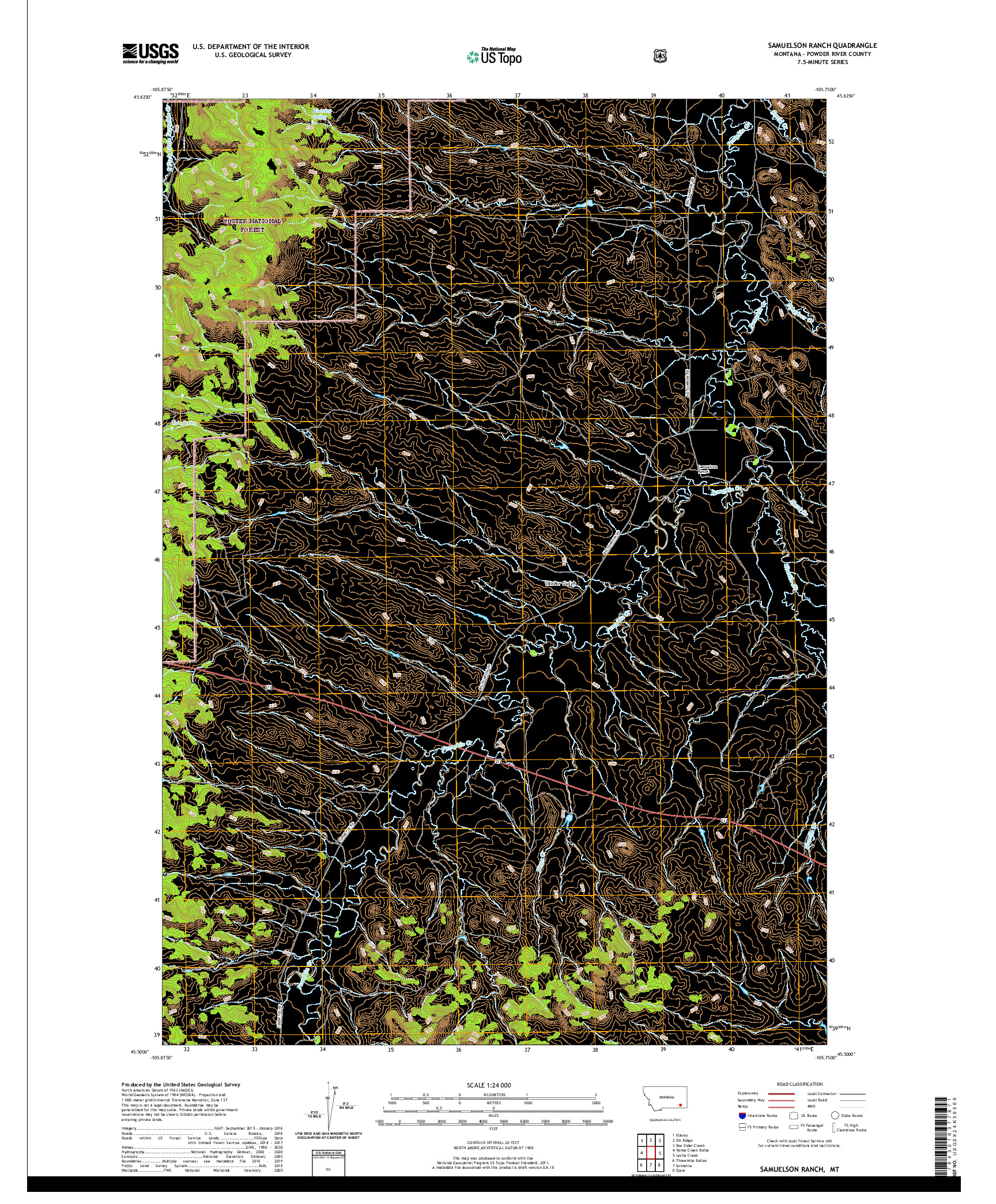 USGS US TOPO 7.5-MINUTE MAP FOR SAMUELSON RANCH, MT 2020