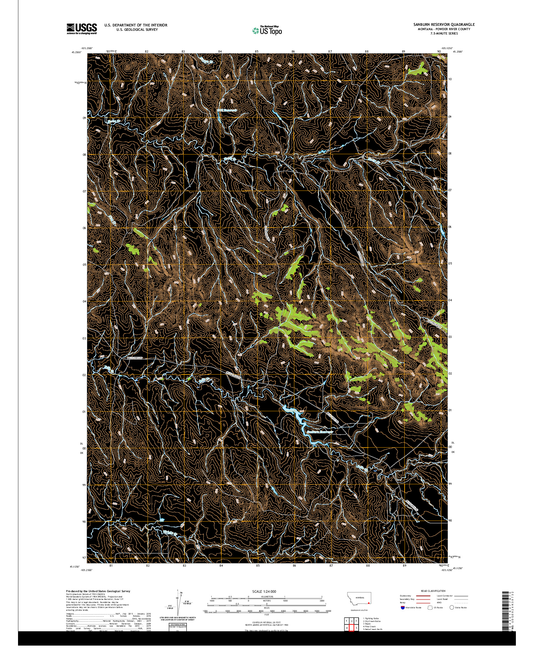 USGS US TOPO 7.5-MINUTE MAP FOR SANBURN RESERVOIR, MT 2020