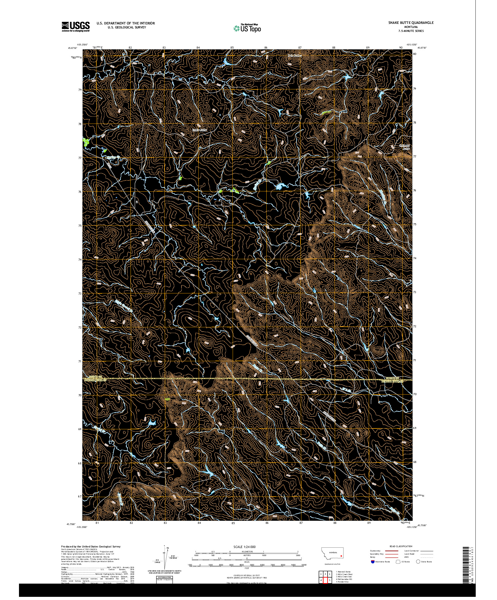 USGS US TOPO 7.5-MINUTE MAP FOR SNAKE BUTTE, MT 2020