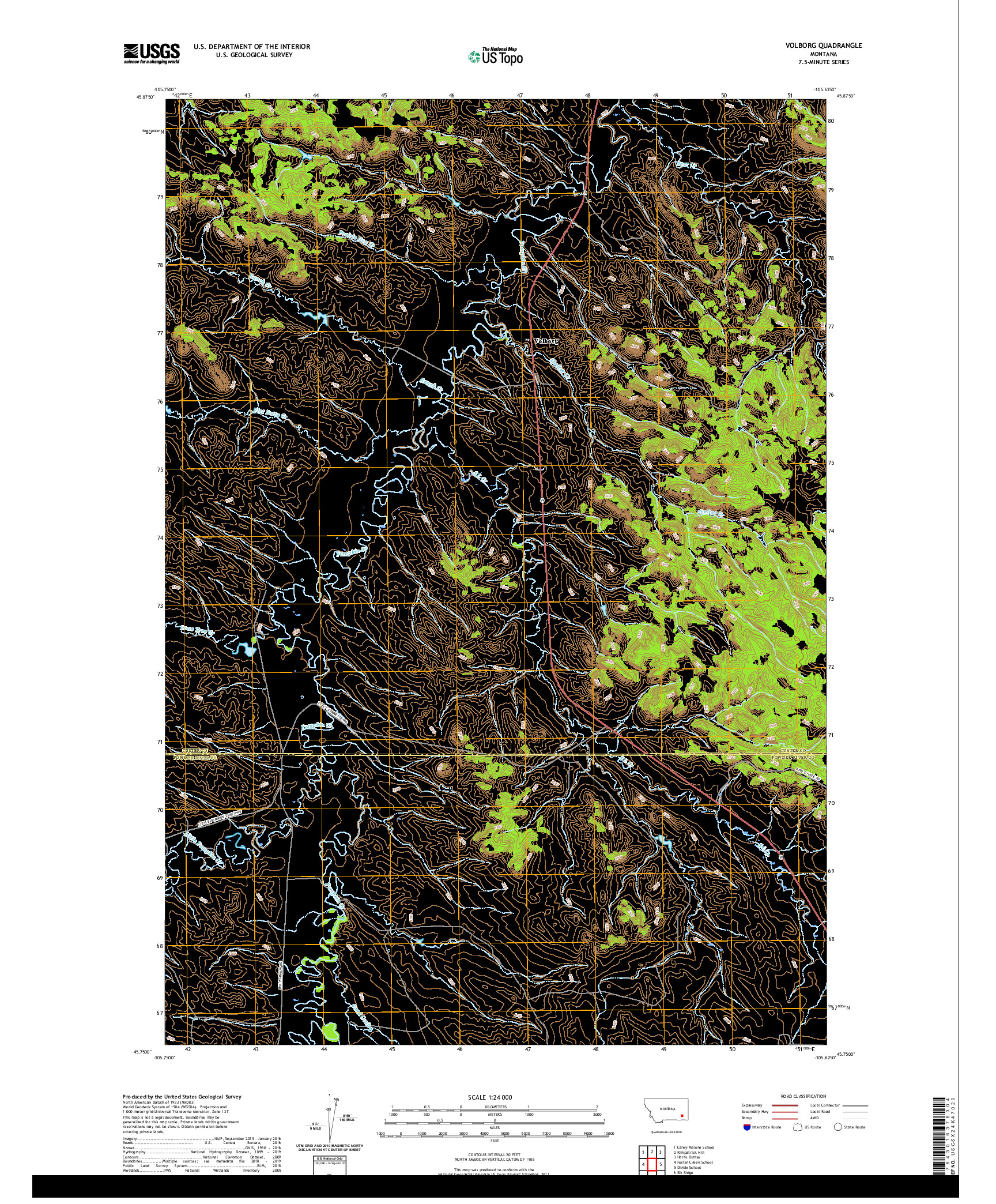 USGS US TOPO 7.5-MINUTE MAP FOR VOLBORG, MT 2020