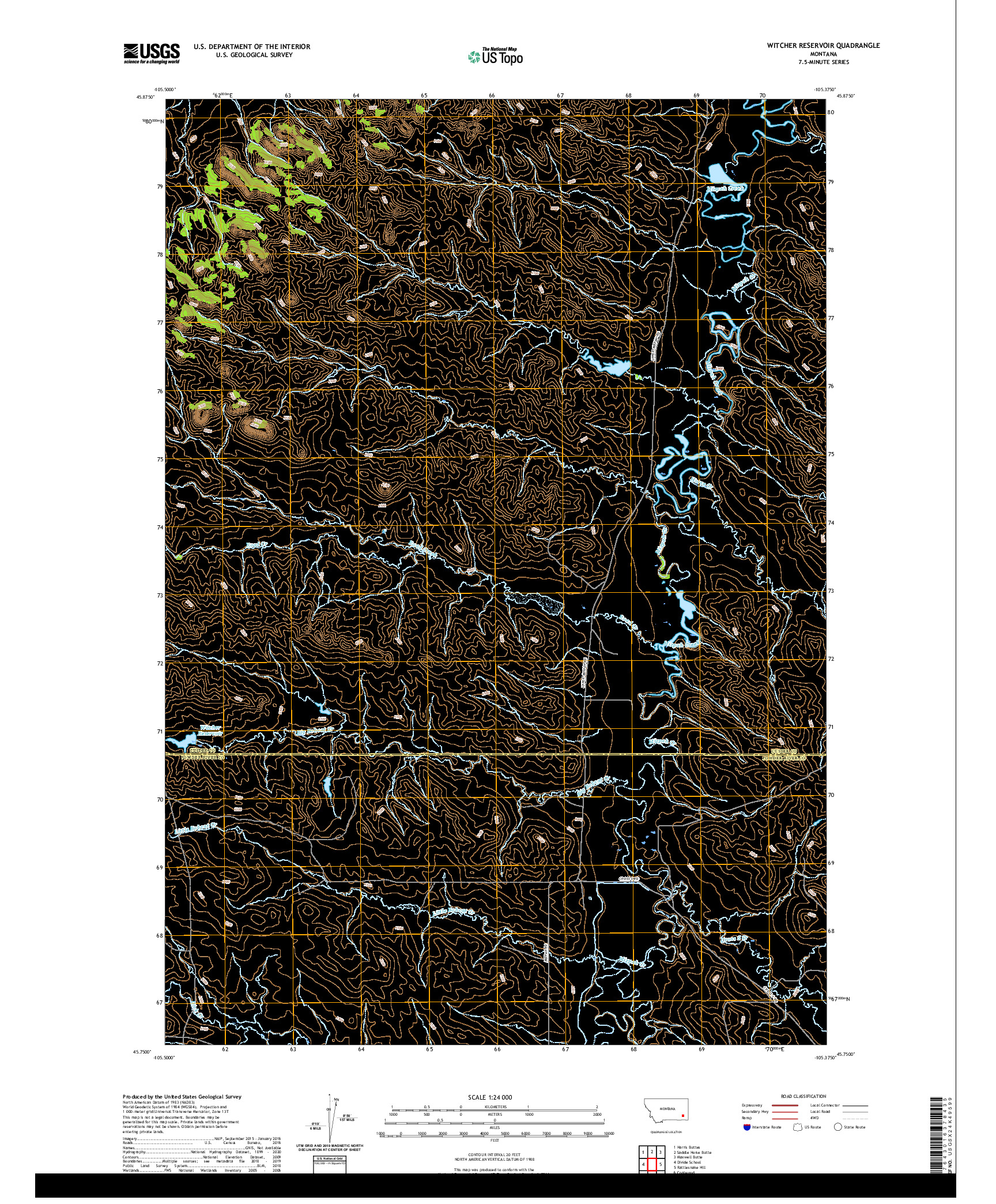 USGS US TOPO 7.5-MINUTE MAP FOR WITCHER RESERVOIR, MT 2020