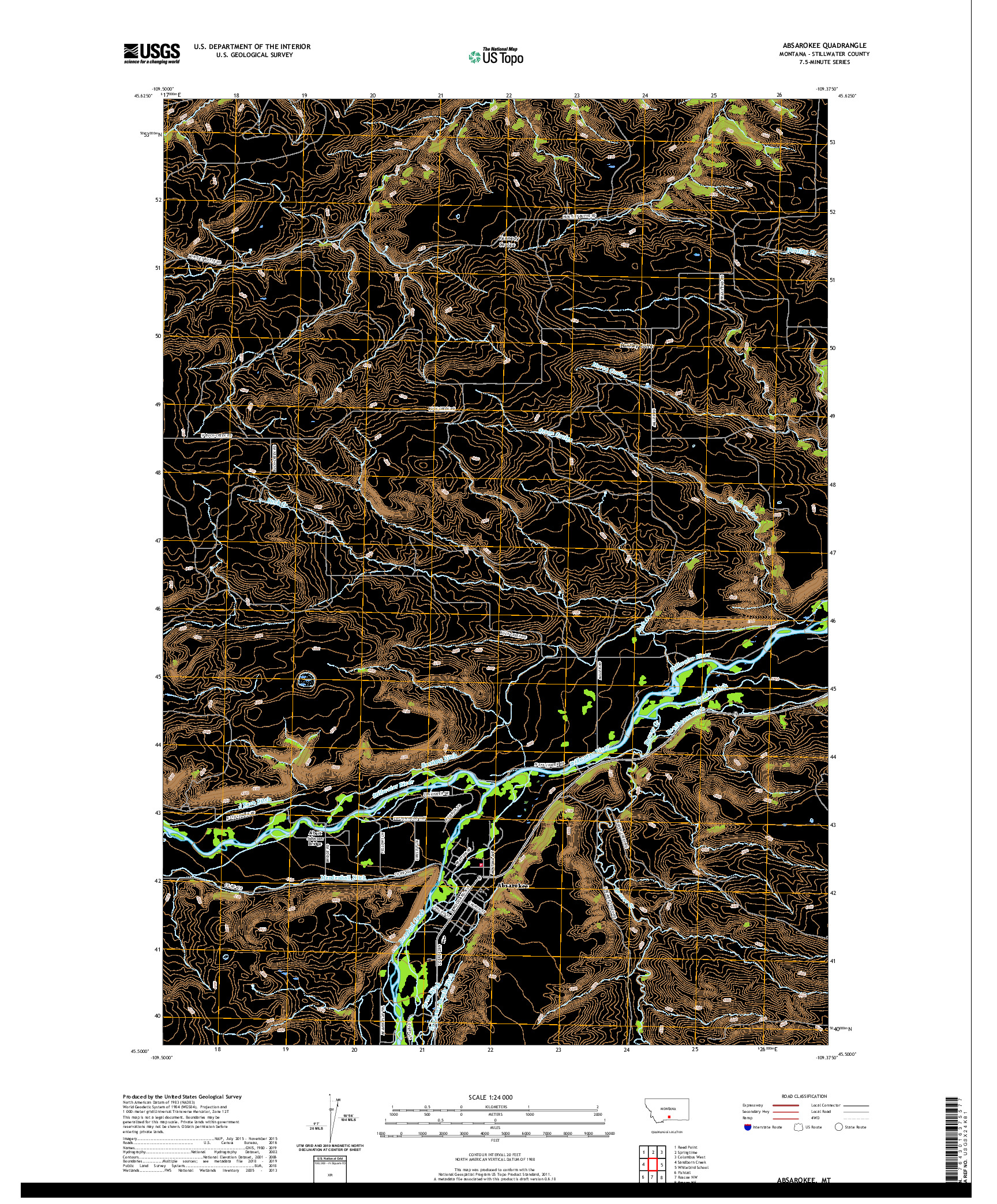 USGS US TOPO 7.5-MINUTE MAP FOR ABSAROKEE, MT 2020