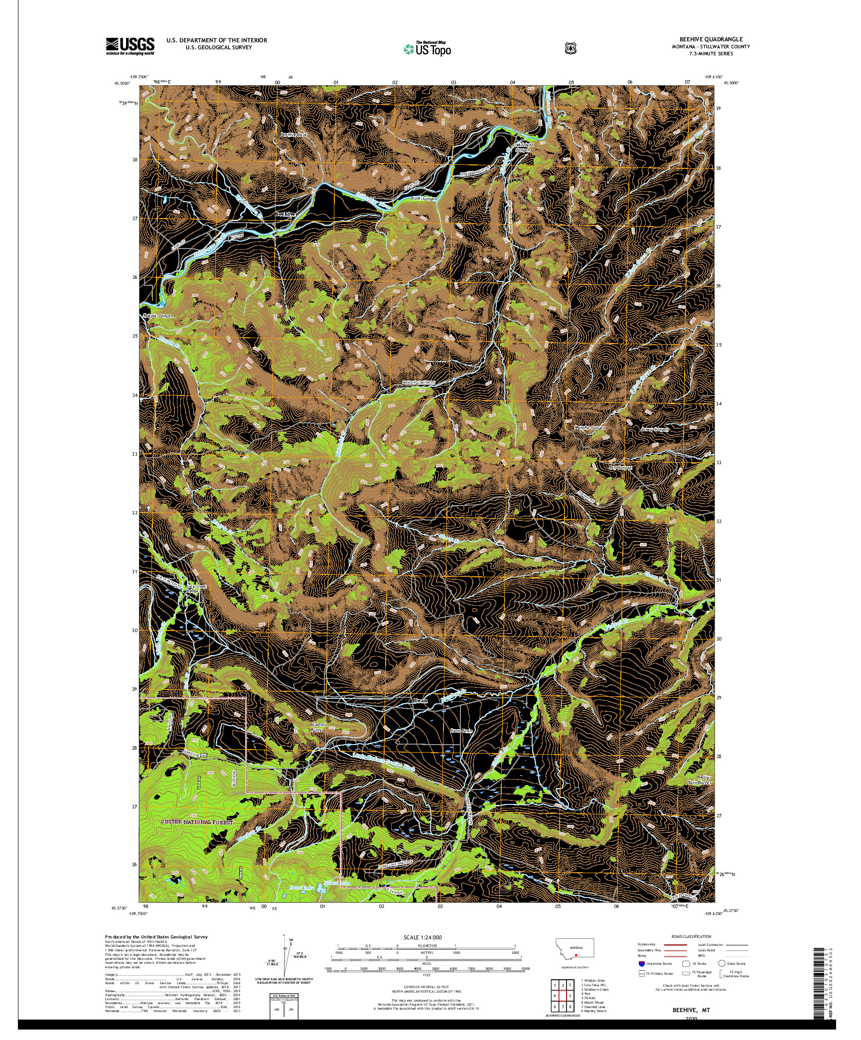 USGS US TOPO 7.5-MINUTE MAP FOR BEEHIVE, MT 2020