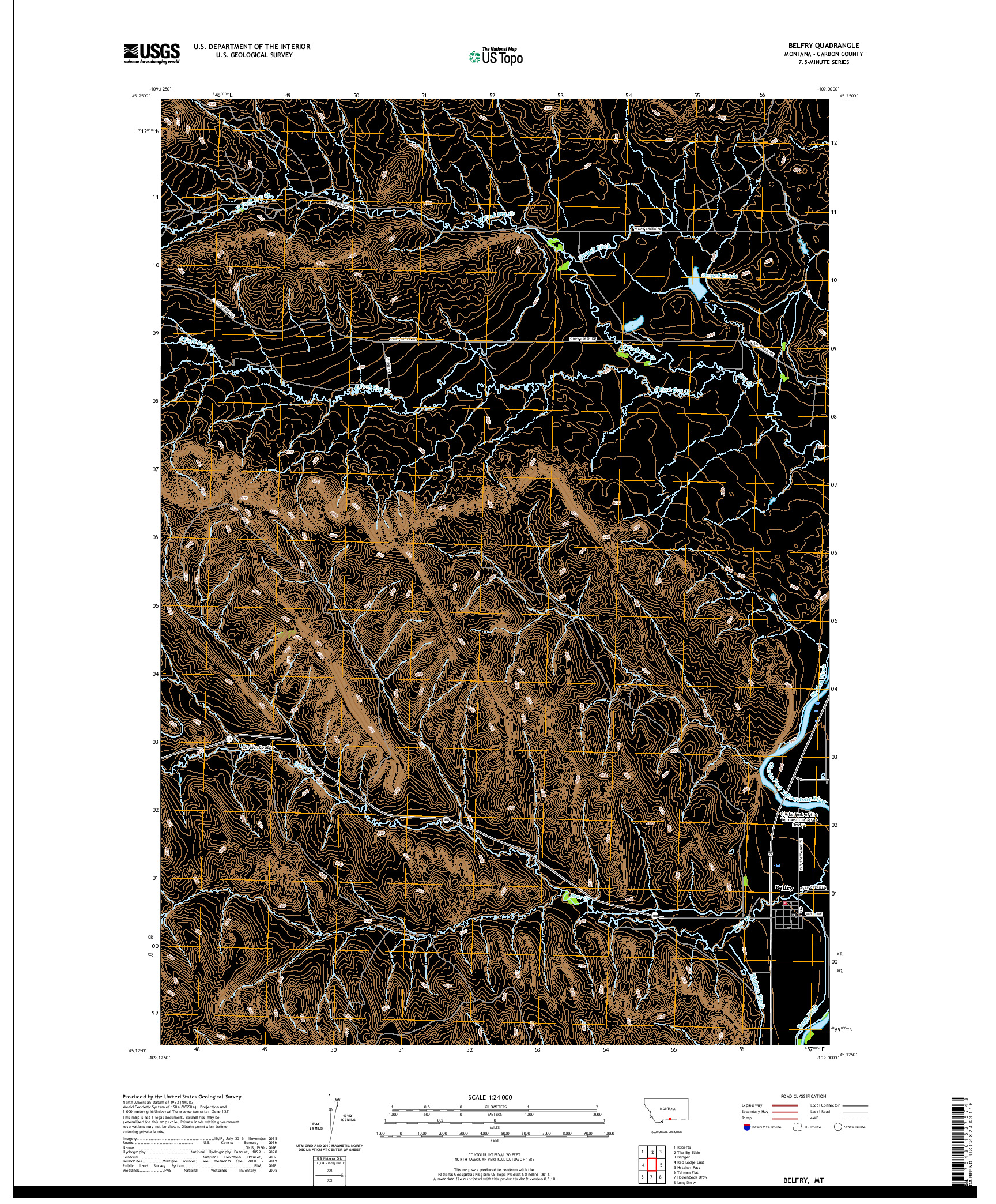 USGS US TOPO 7.5-MINUTE MAP FOR BELFRY, MT 2020