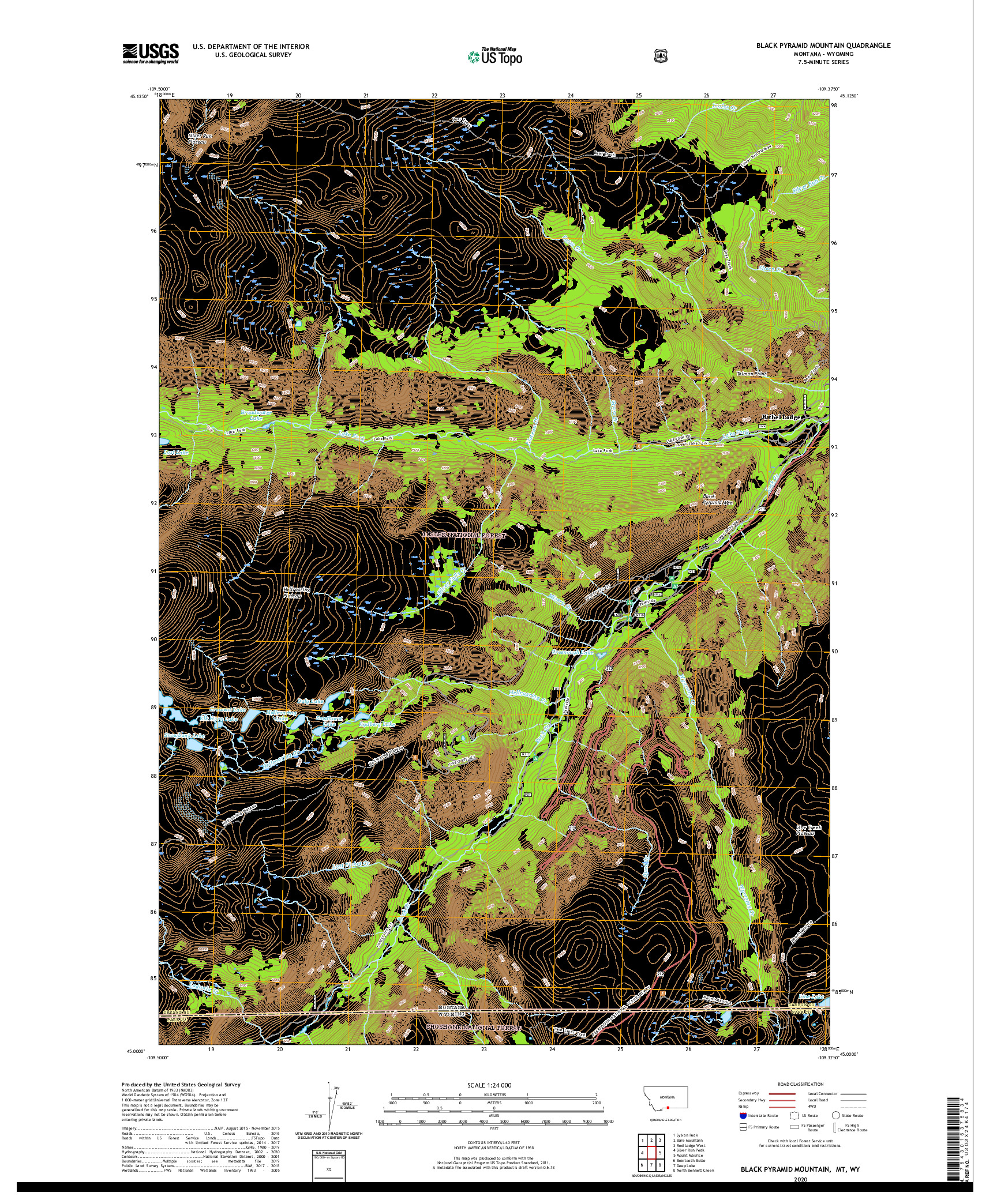 USGS US TOPO 7.5-MINUTE MAP FOR BLACK PYRAMID MOUNTAIN, MT,WY 2020