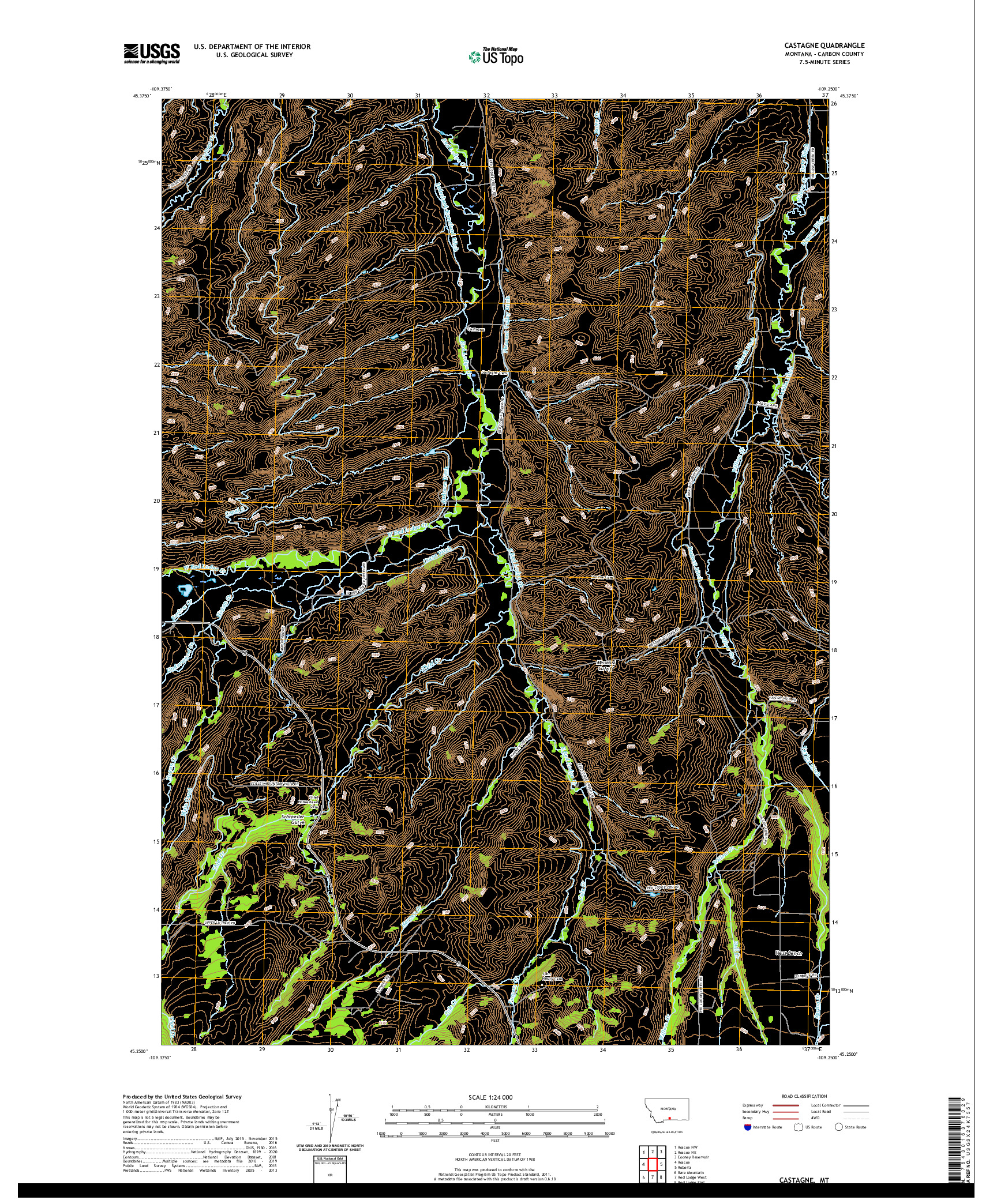 USGS US TOPO 7.5-MINUTE MAP FOR CASTAGNE, MT 2020