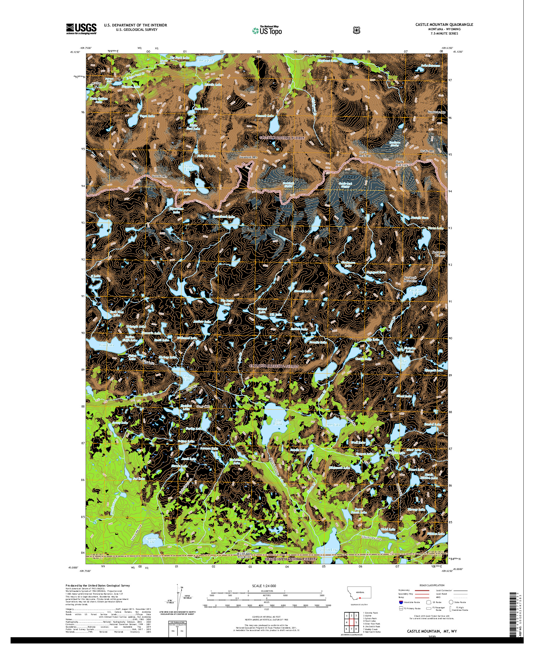 USGS US TOPO 7.5-MINUTE MAP FOR CASTLE MOUNTAIN, MT,WY 2020
