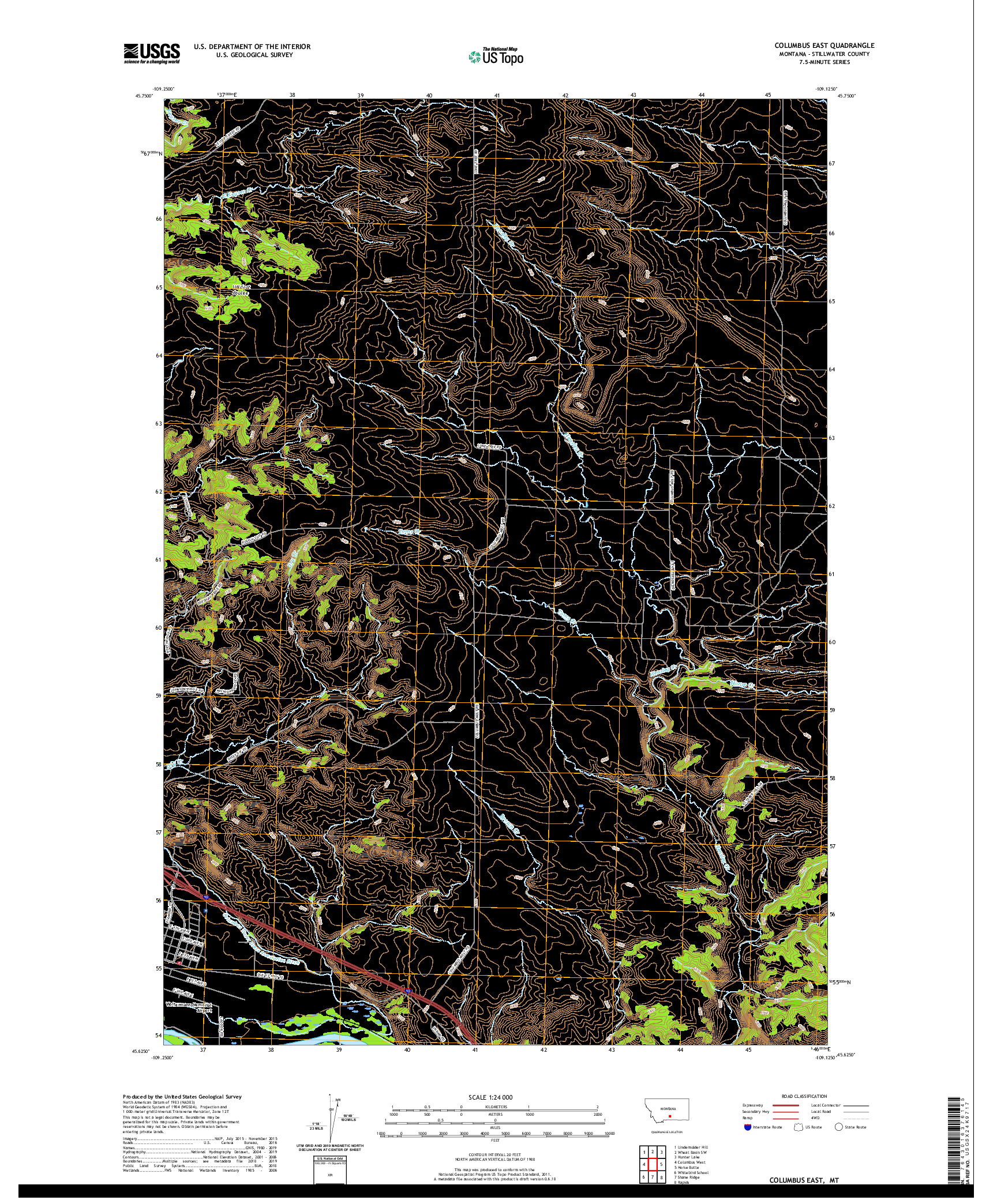 USGS US TOPO 7.5-MINUTE MAP FOR COLUMBUS EAST, MT 2020