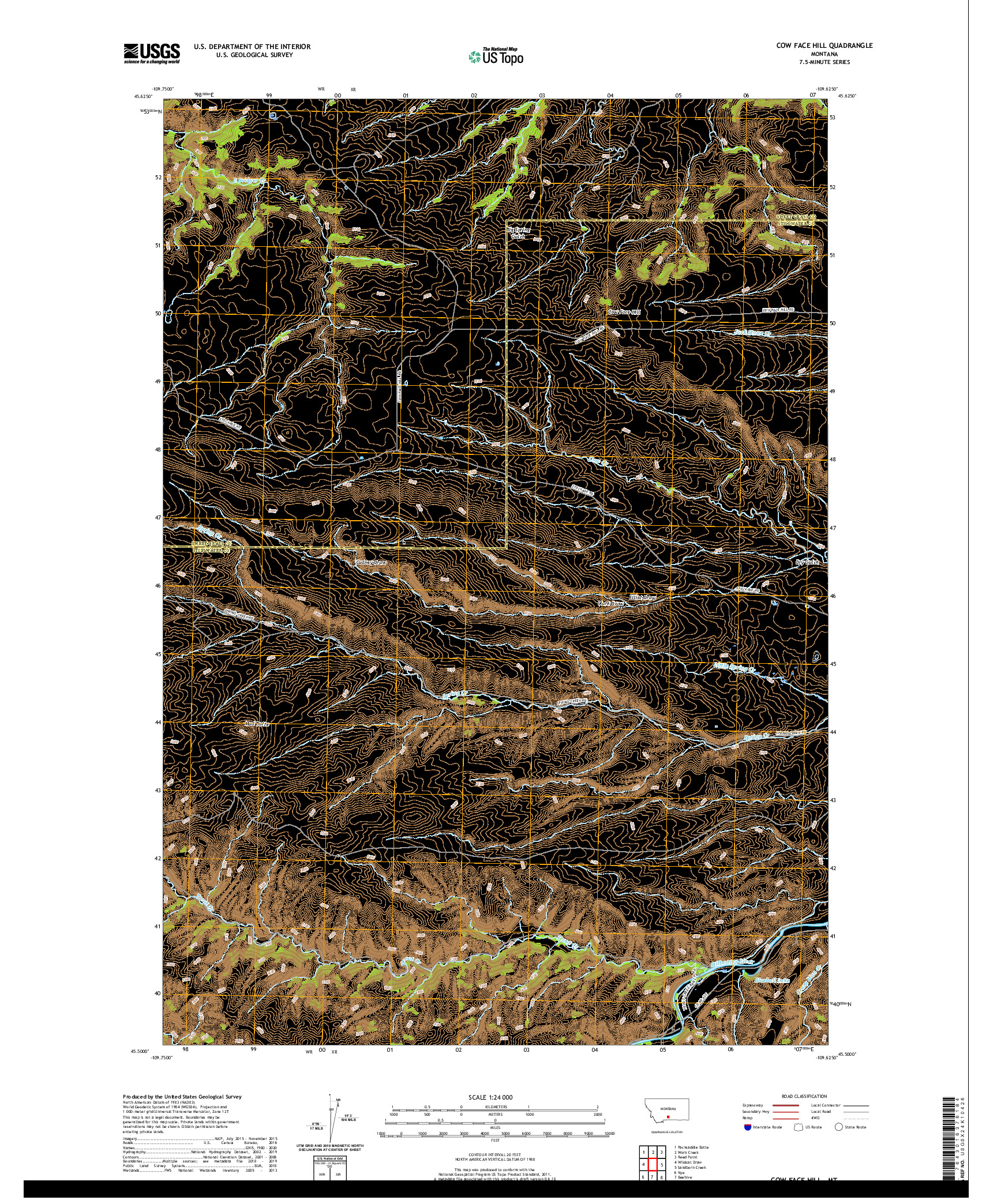 USGS US TOPO 7.5-MINUTE MAP FOR COW FACE HILL, MT 2020