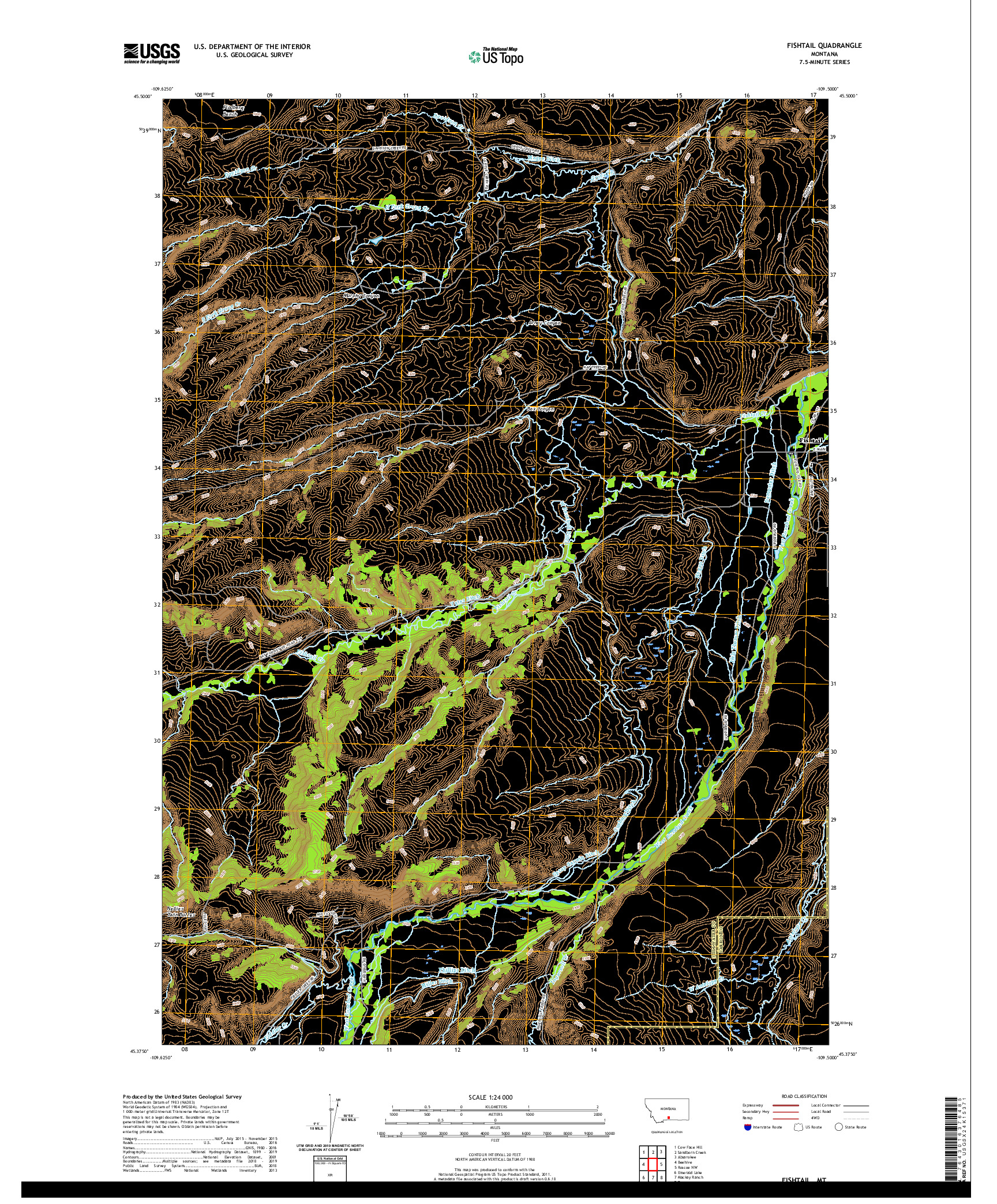 USGS US TOPO 7.5-MINUTE MAP FOR FISHTAIL, MT 2020