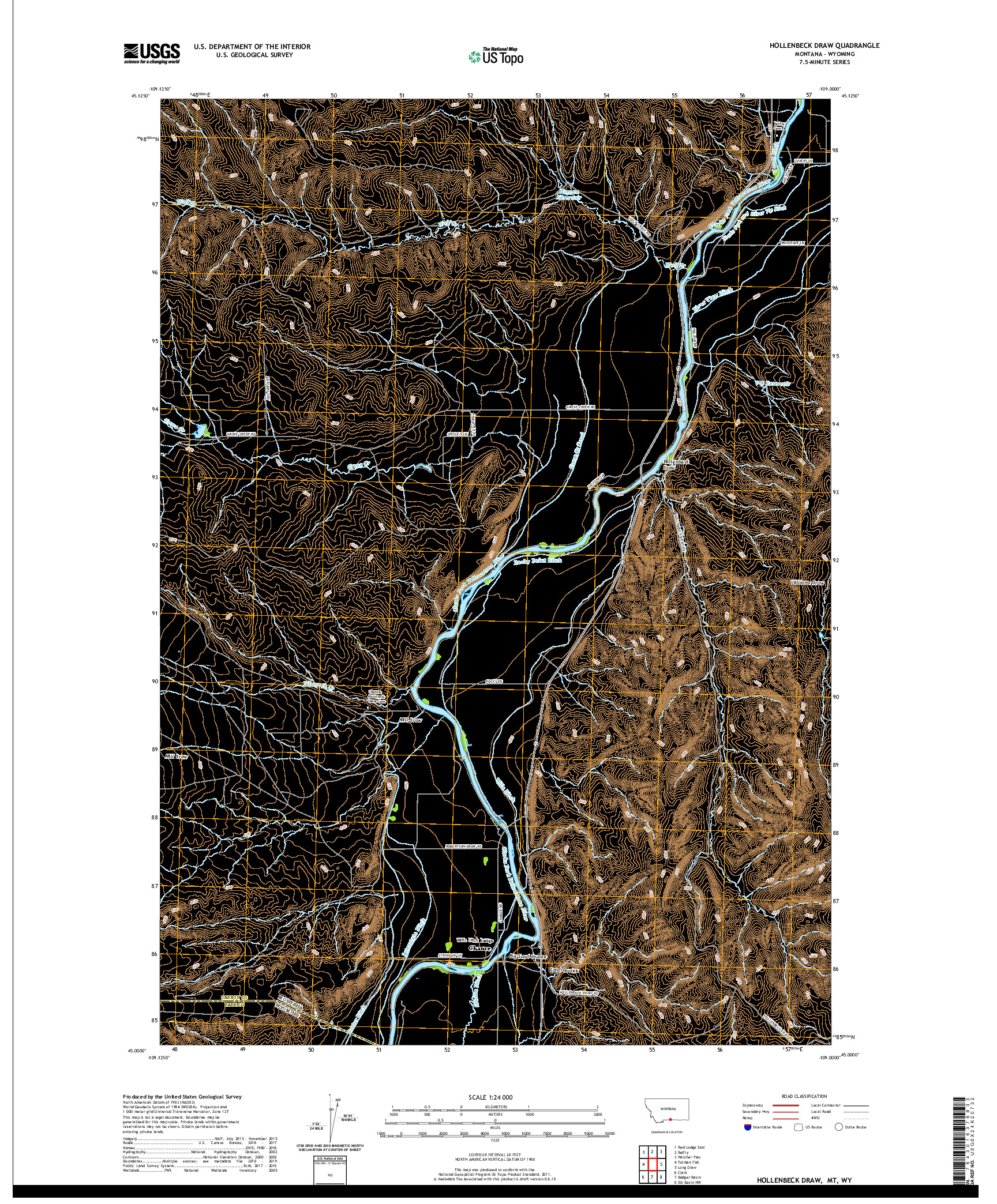 USGS US TOPO 7.5-MINUTE MAP FOR HOLLENBECK DRAW, MT,WY 2020