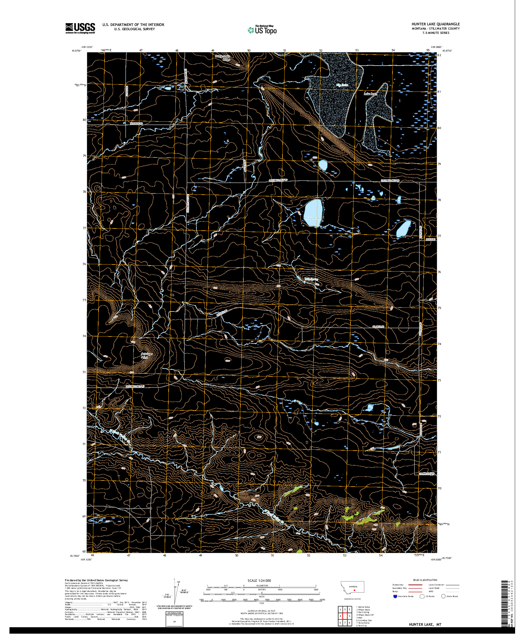 USGS US TOPO 7.5-MINUTE MAP FOR HUNTER LAKE, MT 2020