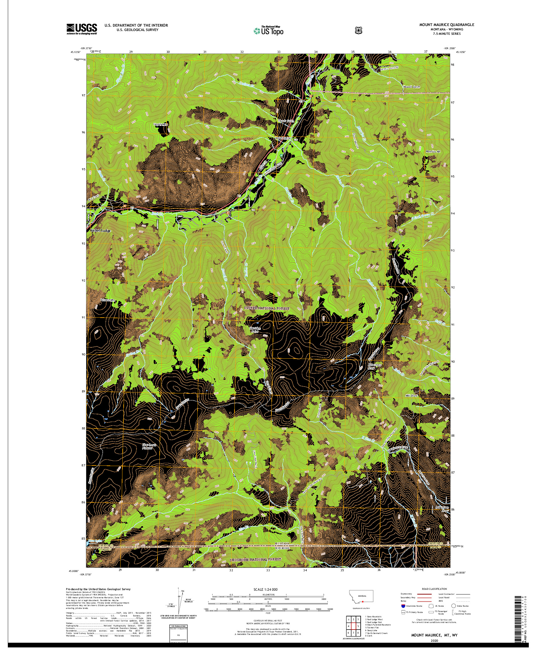 USGS US TOPO 7.5-MINUTE MAP FOR MOUNT MAURICE, MT,WY 2020