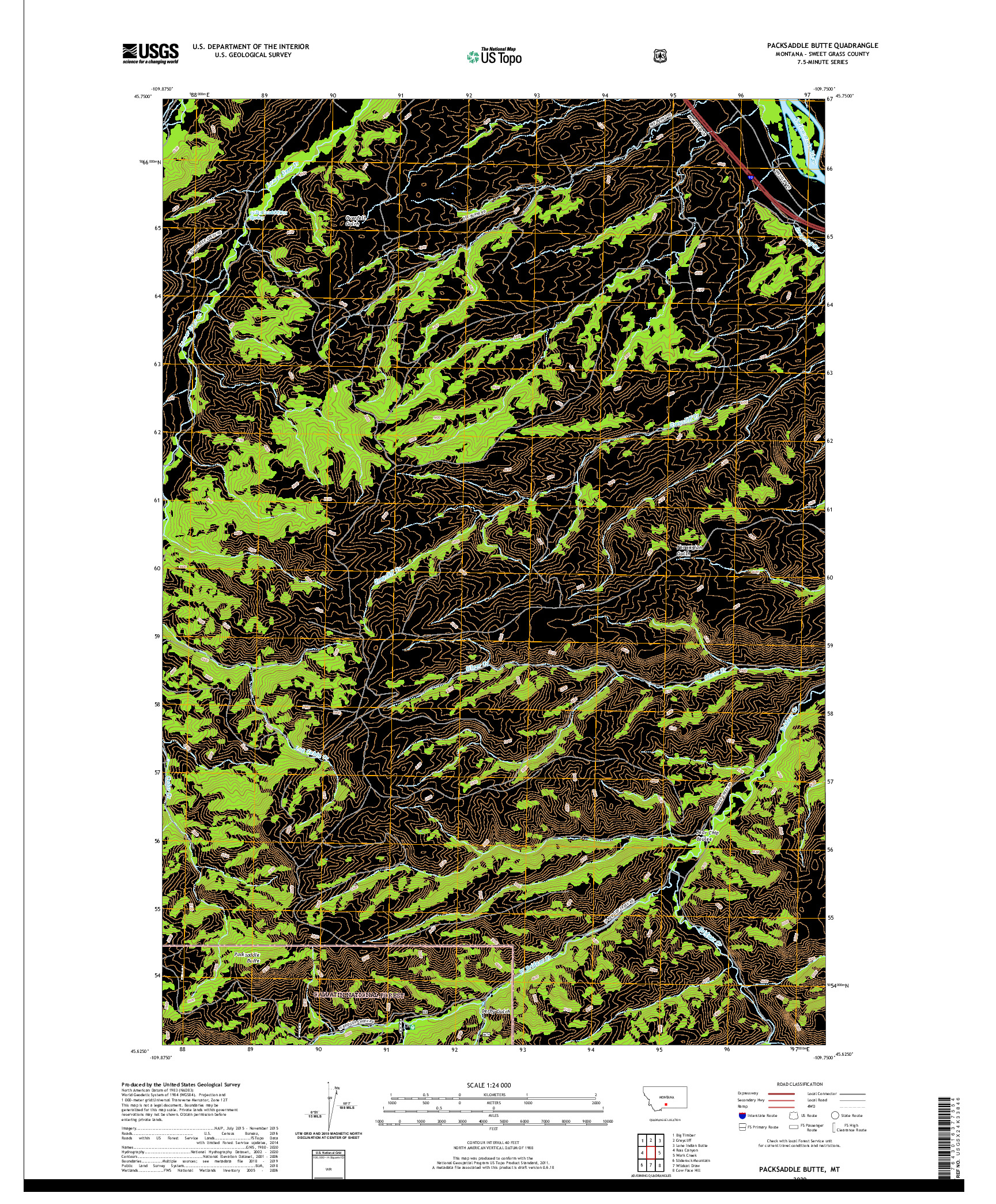 USGS US TOPO 7.5-MINUTE MAP FOR PACKSADDLE BUTTE, MT 2020