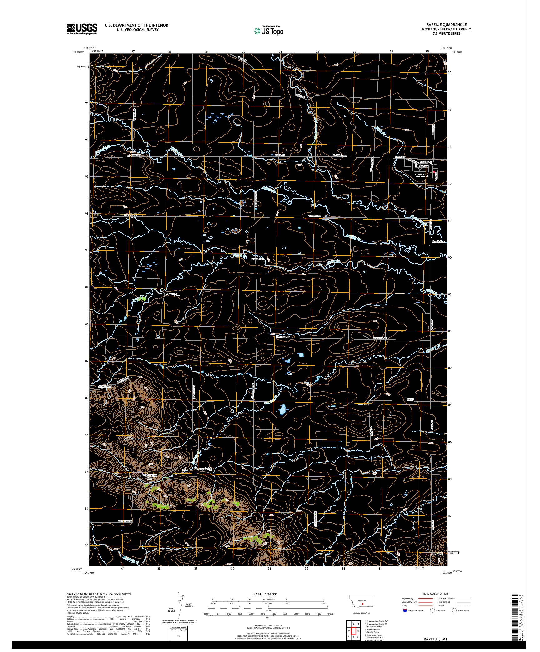 USGS US TOPO 7.5-MINUTE MAP FOR RAPELJE, MT 2020