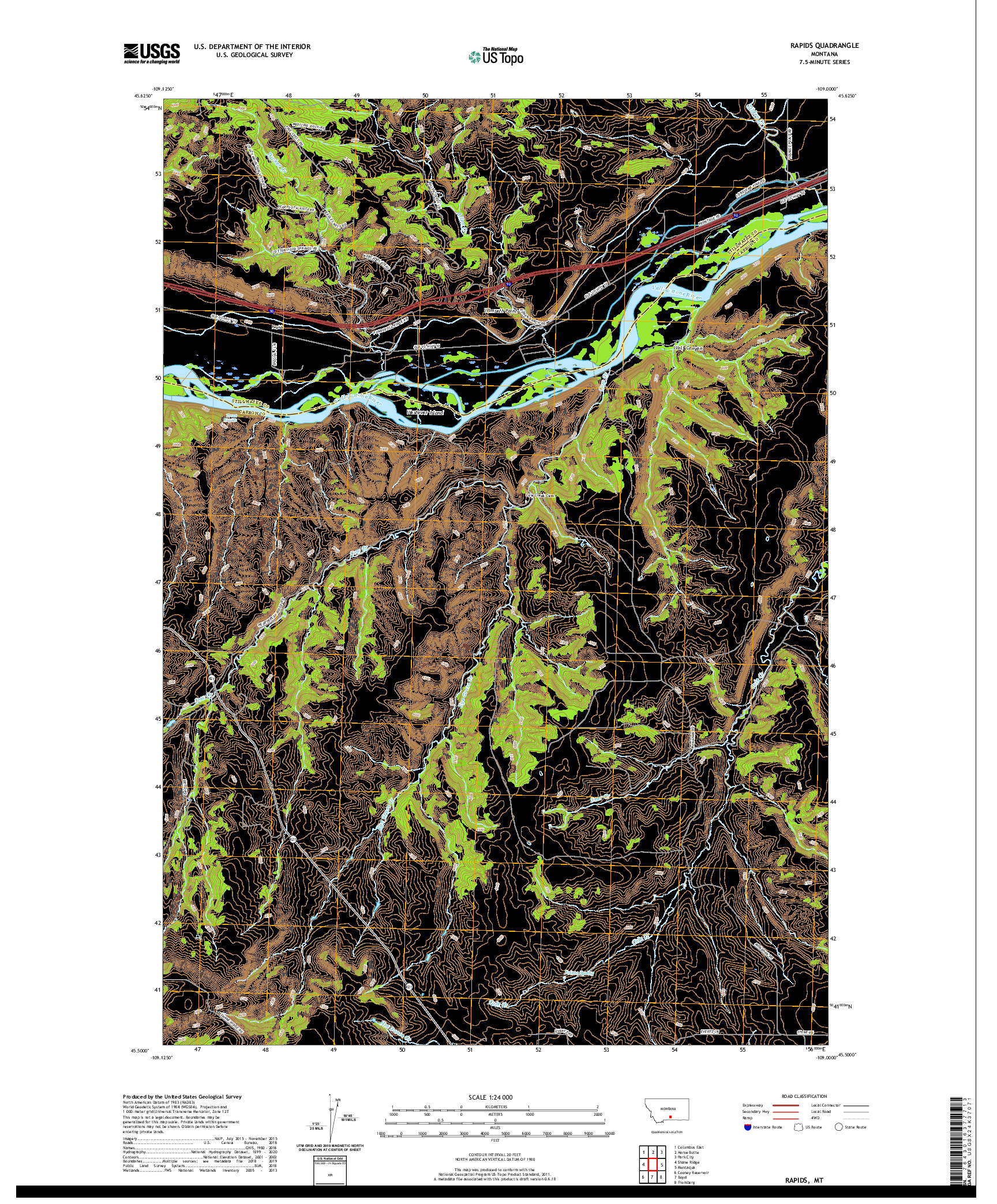 USGS US TOPO 7.5-MINUTE MAP FOR RAPIDS, MT 2020