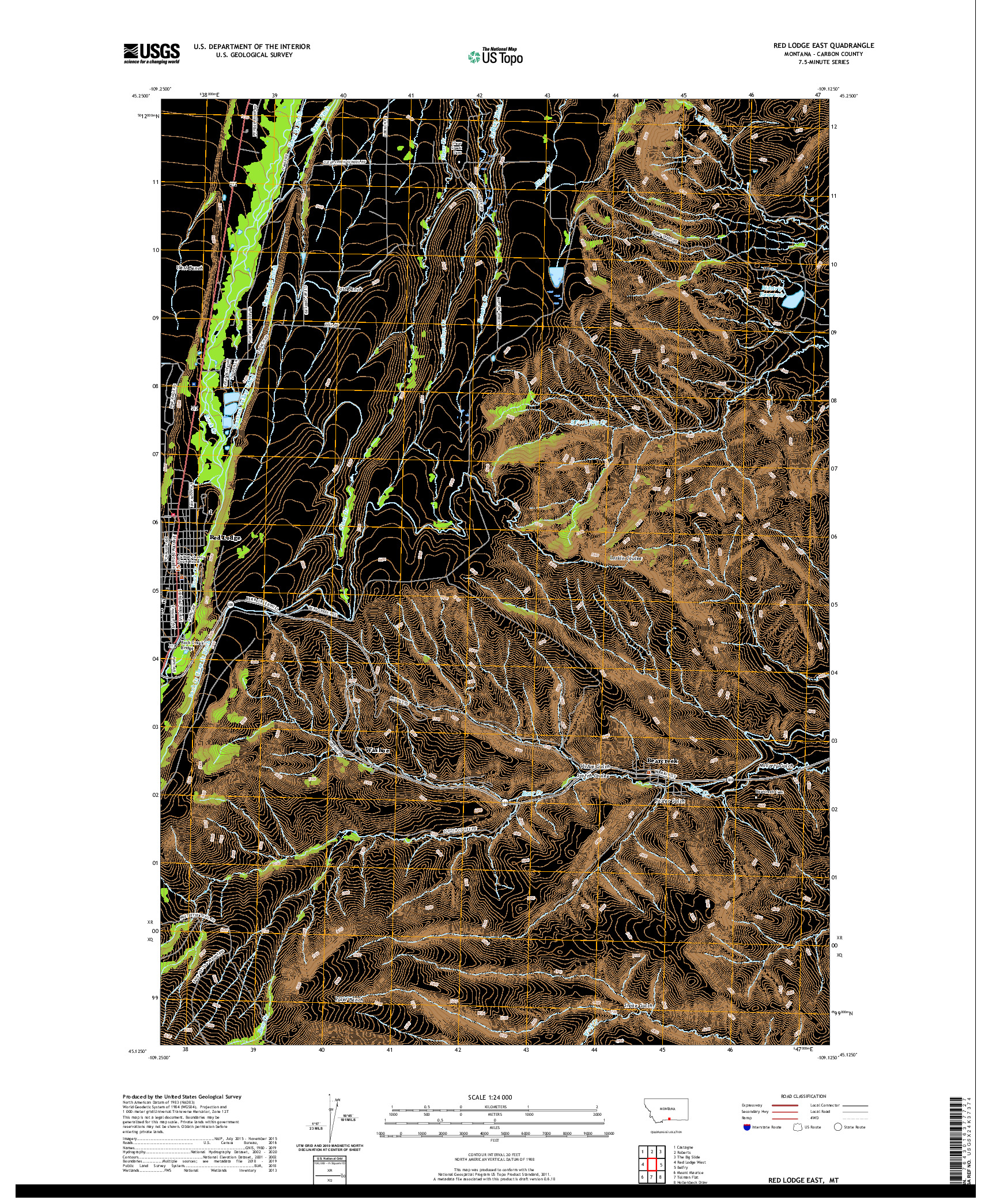 USGS US TOPO 7.5-MINUTE MAP FOR RED LODGE EAST, MT 2020