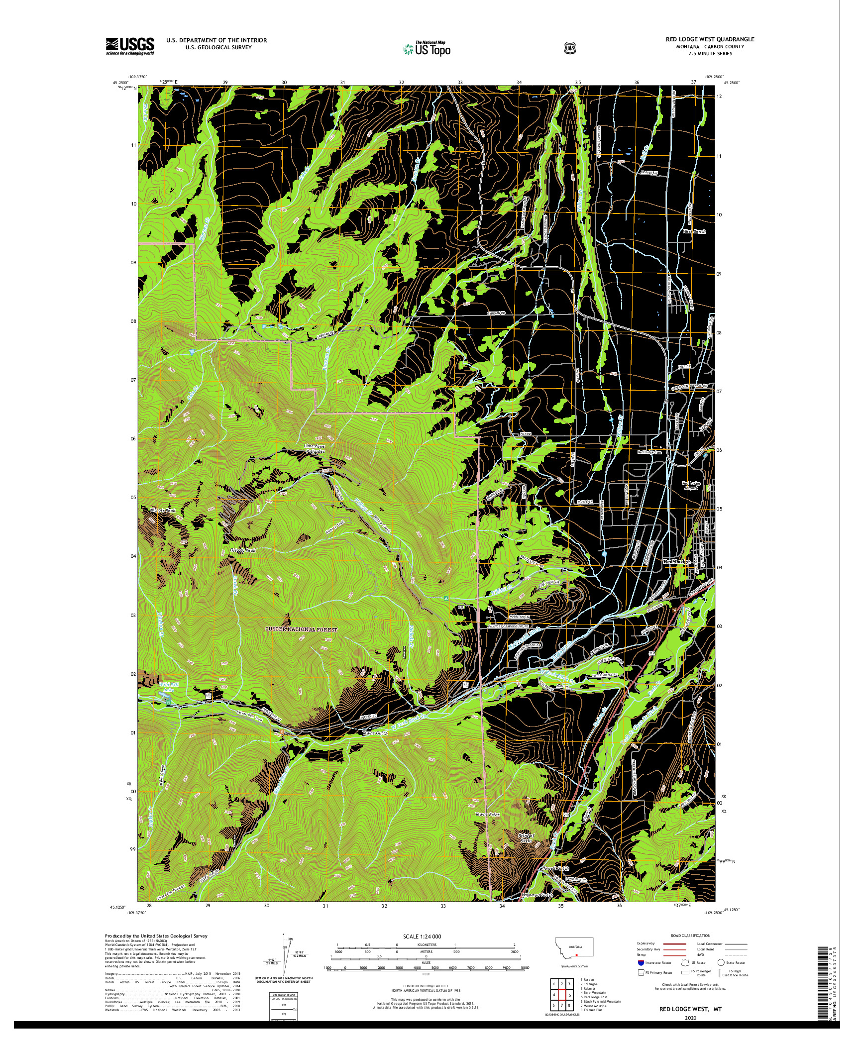 USGS US TOPO 7.5-MINUTE MAP FOR RED LODGE WEST, MT 2020