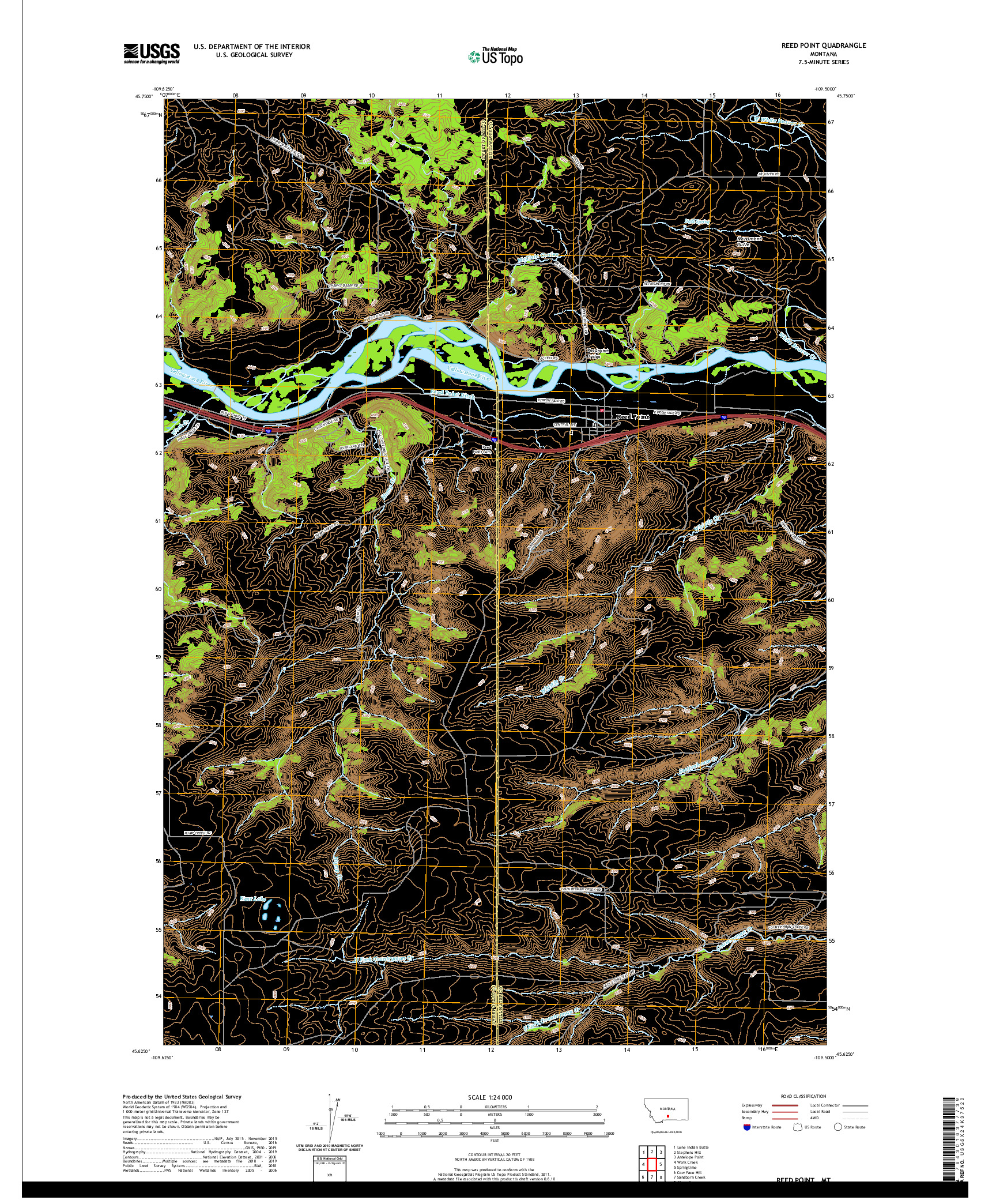 USGS US TOPO 7.5-MINUTE MAP FOR REED POINT, MT 2020
