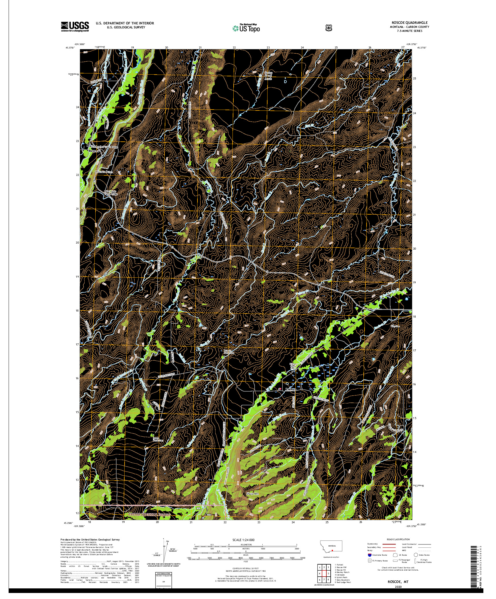 USGS US TOPO 7.5-MINUTE MAP FOR ROSCOE, MT 2020