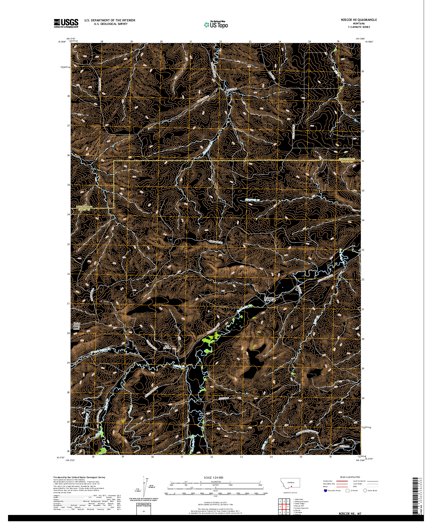 USGS US TOPO 7.5-MINUTE MAP FOR ROSCOE NE, MT 2020