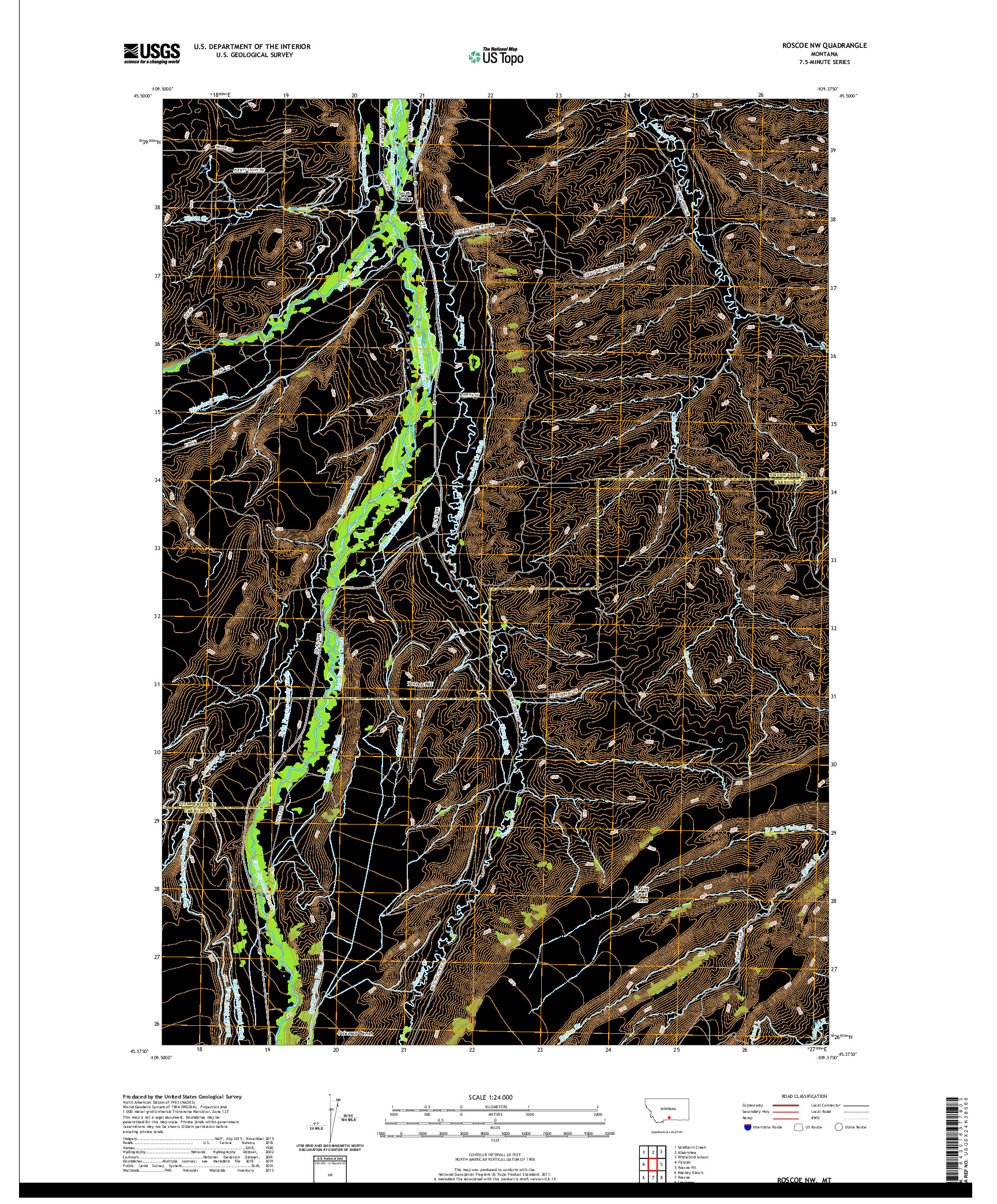 USGS US TOPO 7.5-MINUTE MAP FOR ROSCOE NW, MT 2020