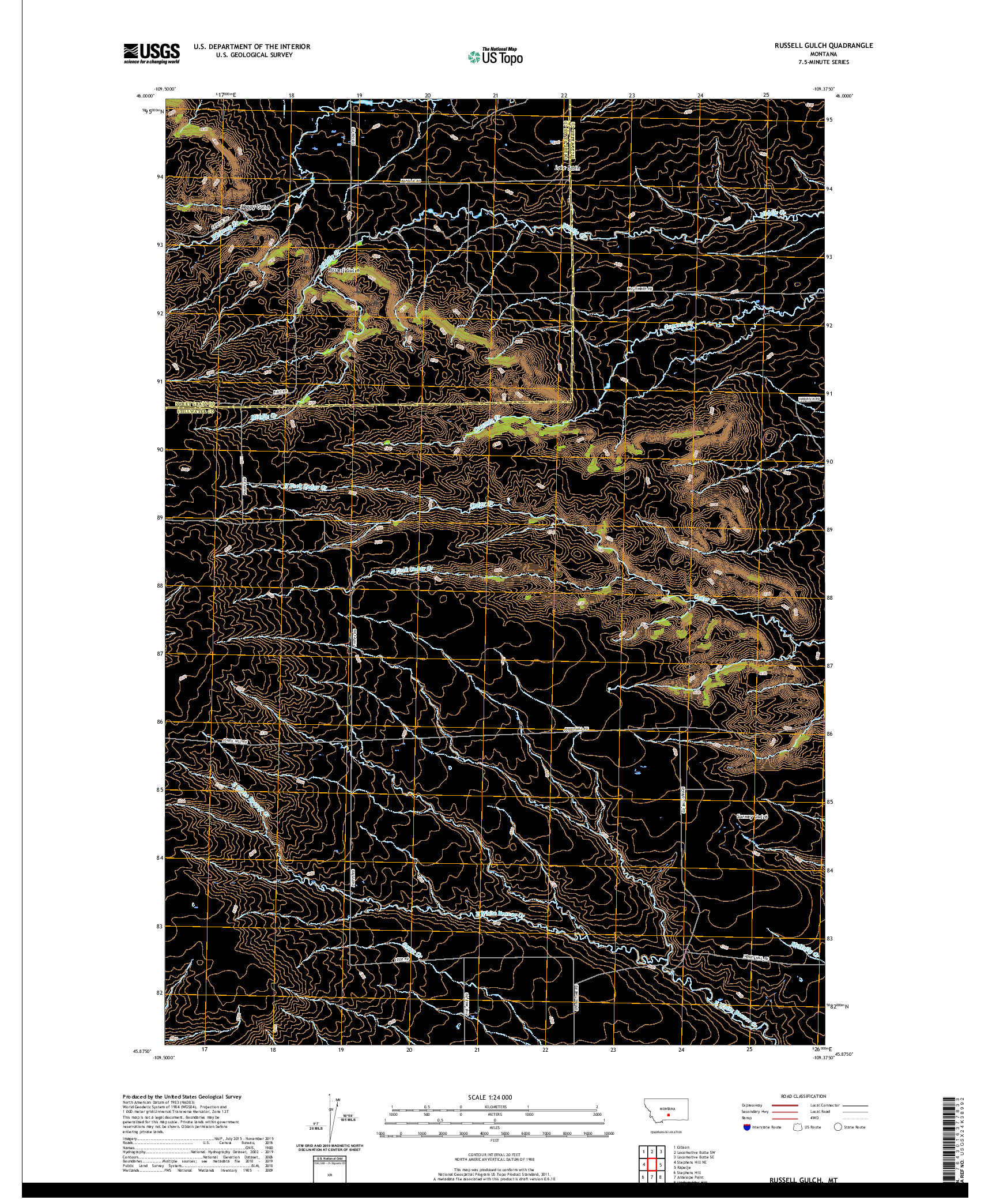 USGS US TOPO 7.5-MINUTE MAP FOR RUSSELL GULCH, MT 2020