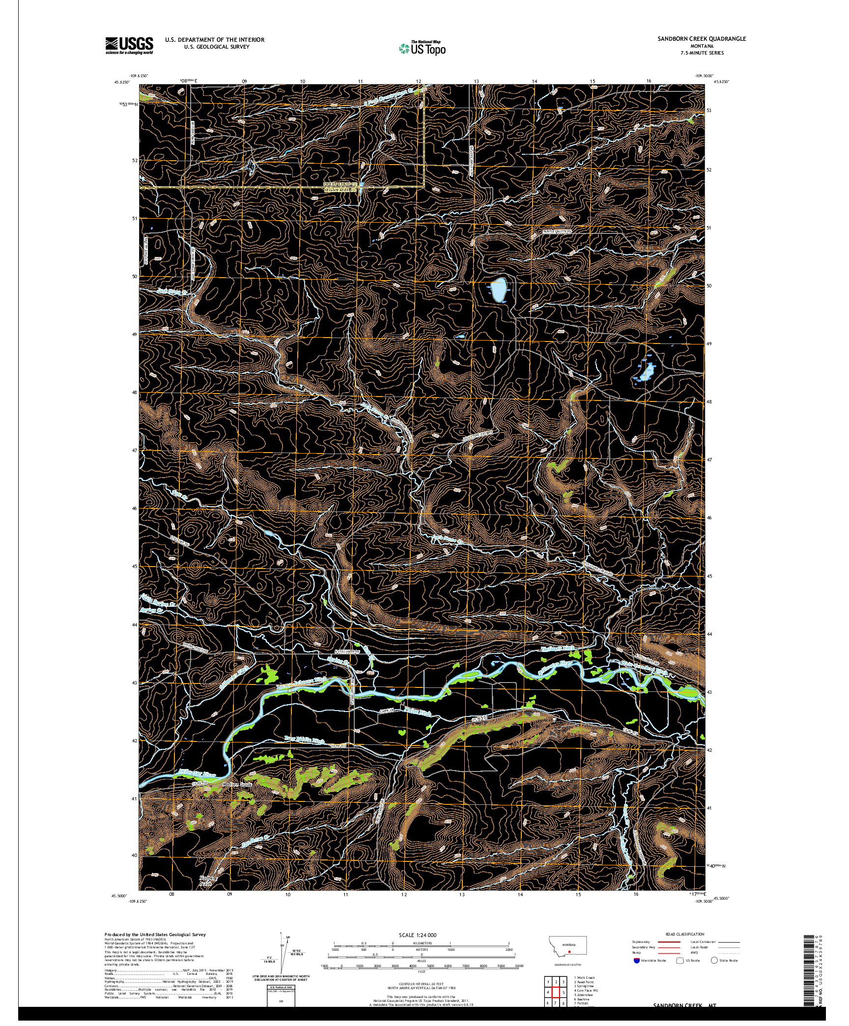 USGS US TOPO 7.5-MINUTE MAP FOR SANDBORN CREEK, MT 2020