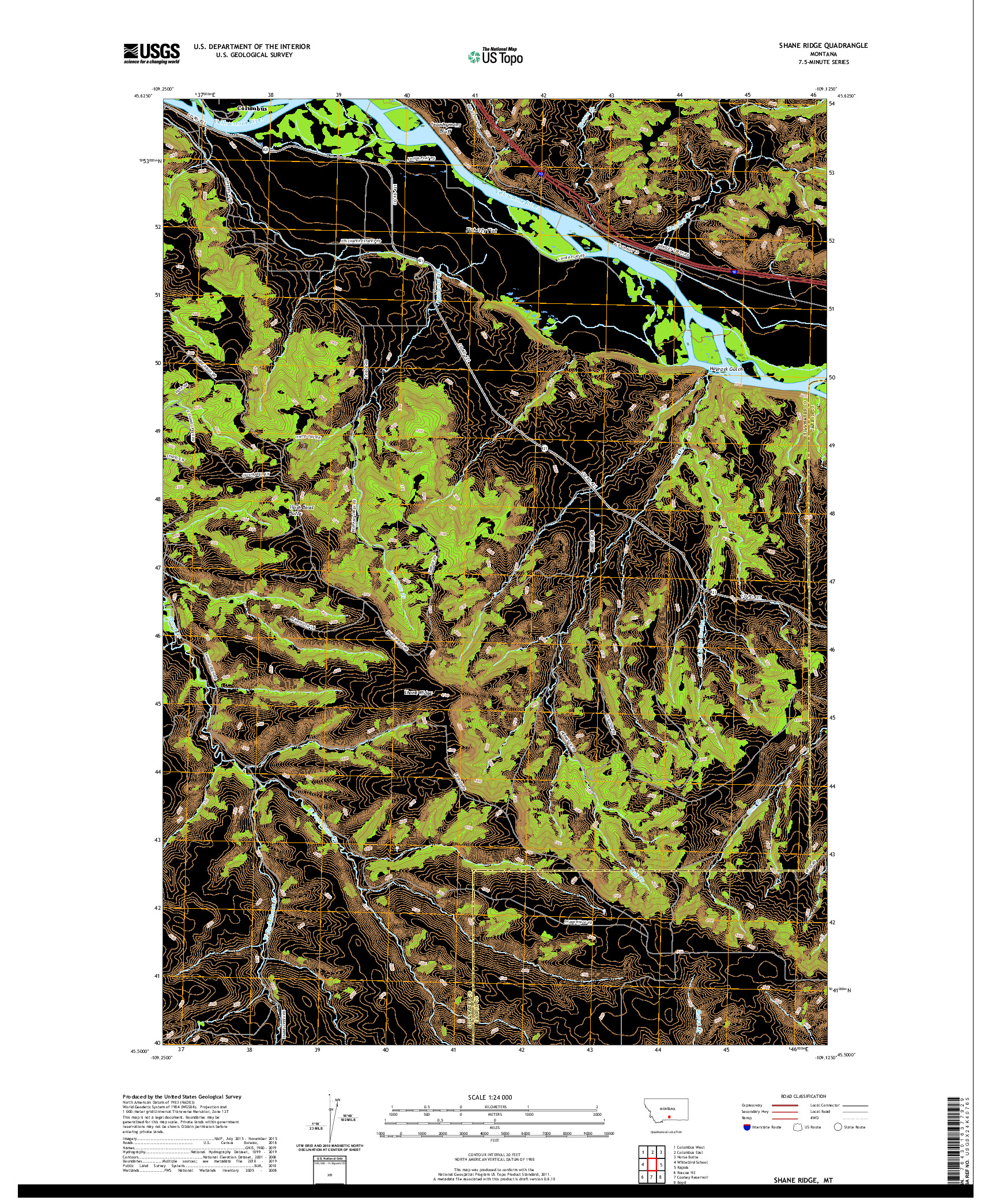 USGS US TOPO 7.5-MINUTE MAP FOR SHANE RIDGE, MT 2020