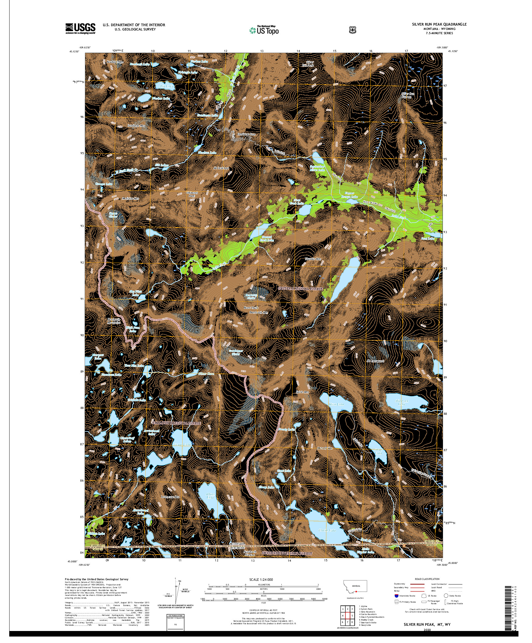USGS US TOPO 7.5-MINUTE MAP FOR SILVER RUN PEAK, MT,WY 2020