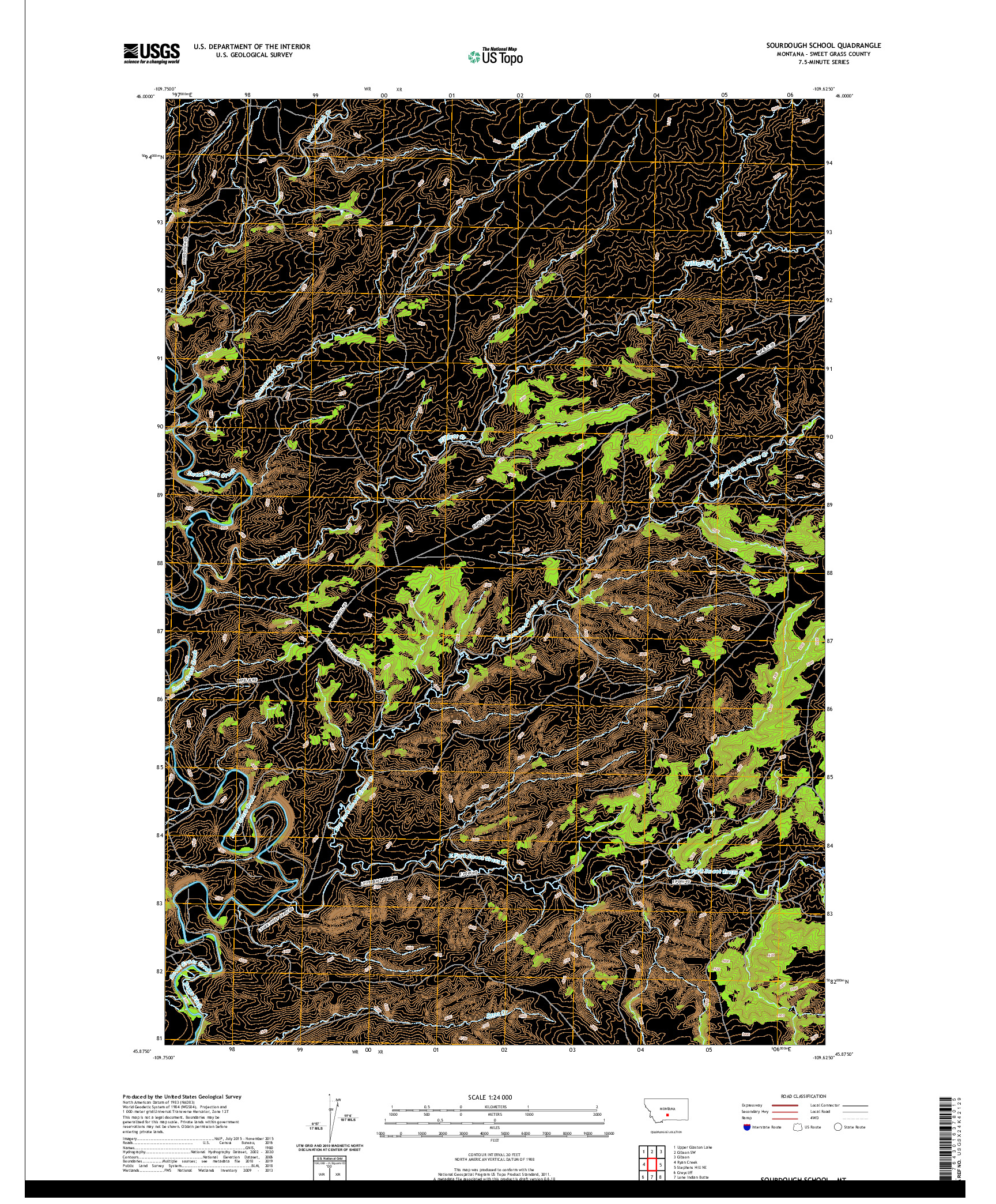 USGS US TOPO 7.5-MINUTE MAP FOR SOURDOUGH SCHOOL, MT 2020