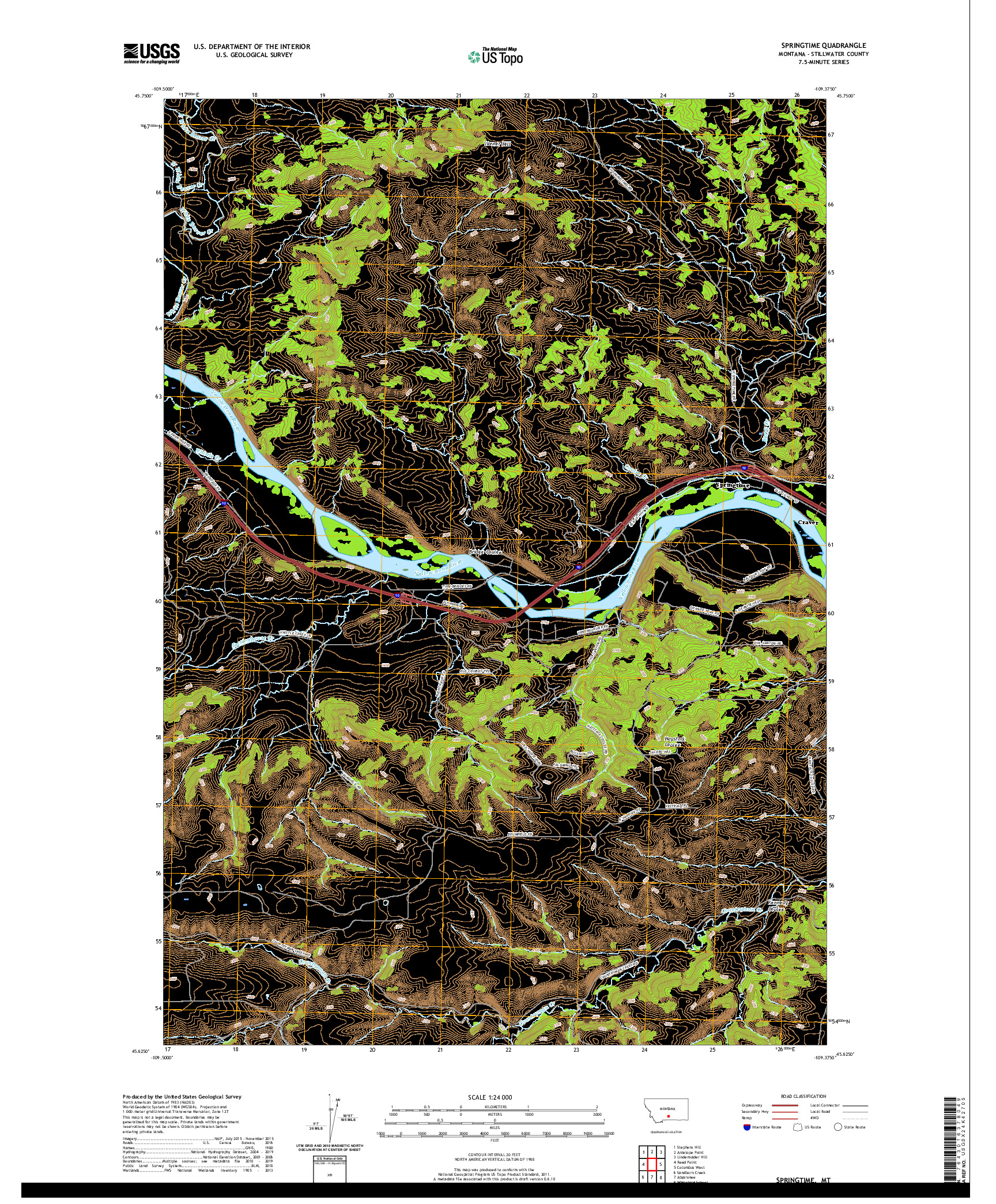 USGS US TOPO 7.5-MINUTE MAP FOR SPRINGTIME, MT 2020