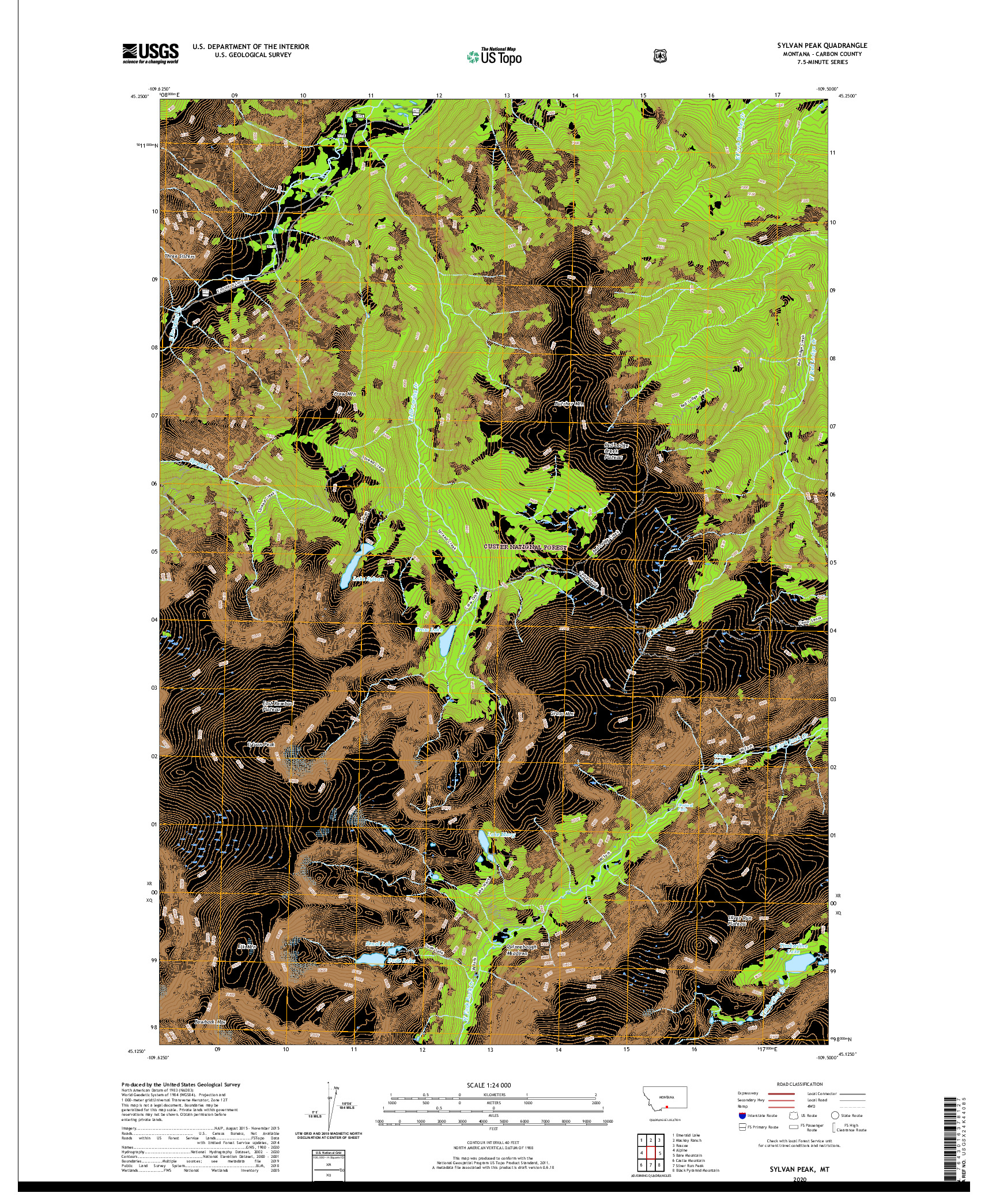 USGS US TOPO 7.5-MINUTE MAP FOR SYLVAN PEAK, MT 2020