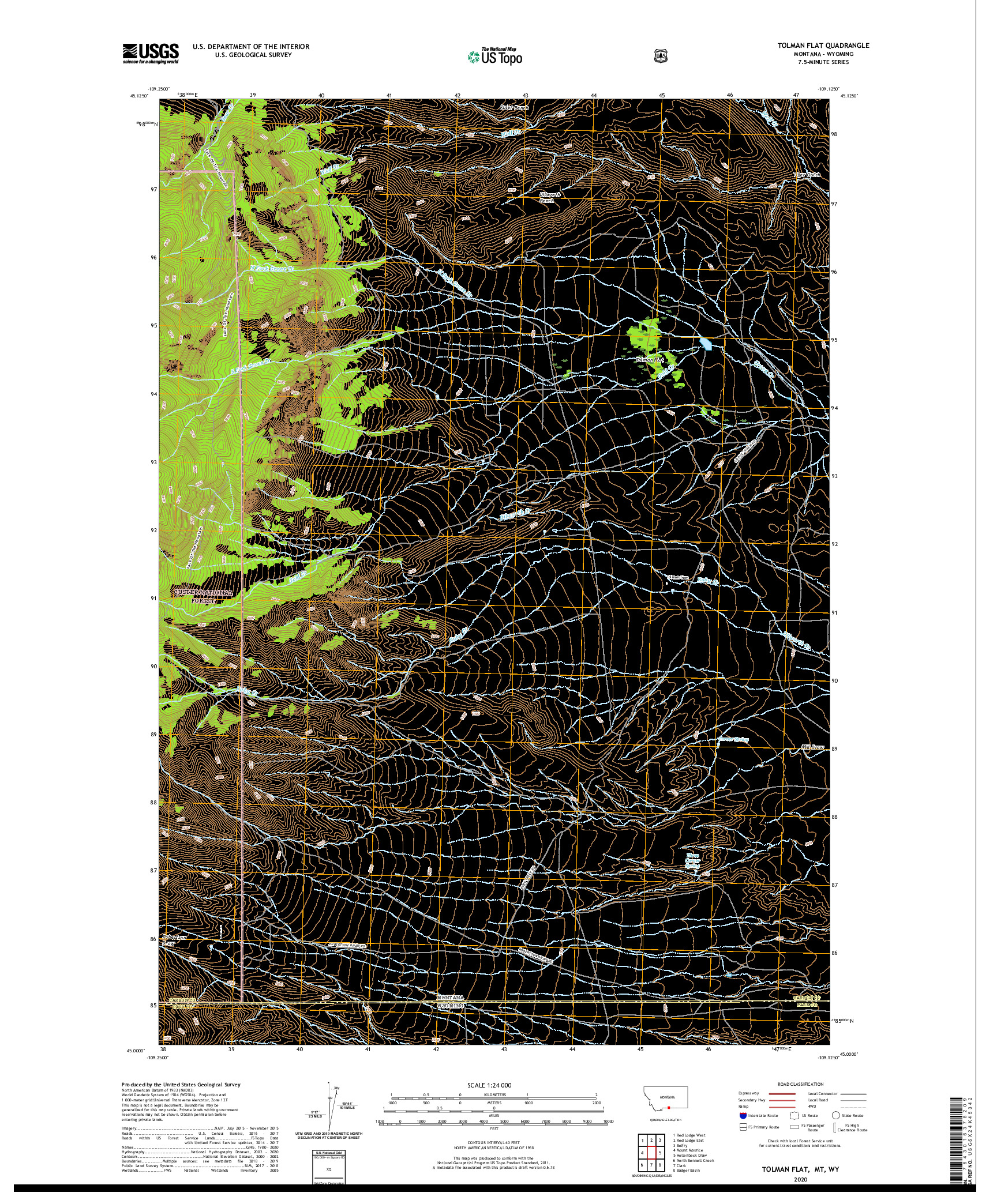 USGS US TOPO 7.5-MINUTE MAP FOR TOLMAN FLAT, MT,WY 2020