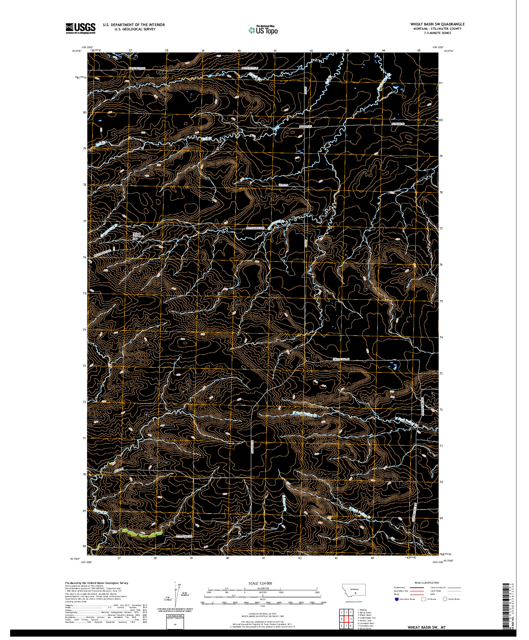 USGS US TOPO 7.5-MINUTE MAP FOR WHEAT BASIN SW, MT 2020