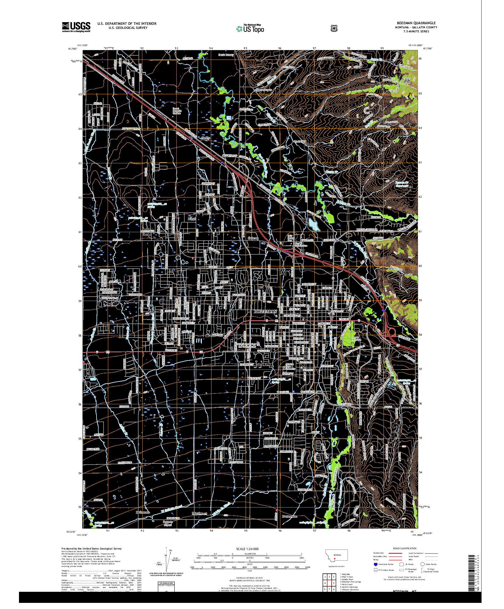 USGS US TOPO 7.5-MINUTE MAP FOR BOZEMAN, MT 2020