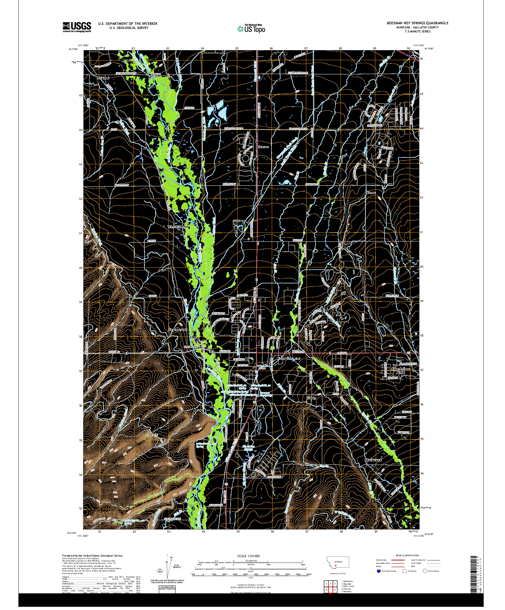 USGS US TOPO 7.5-MINUTE MAP FOR BOZEMAN HOT SPRINGS, MT 2020