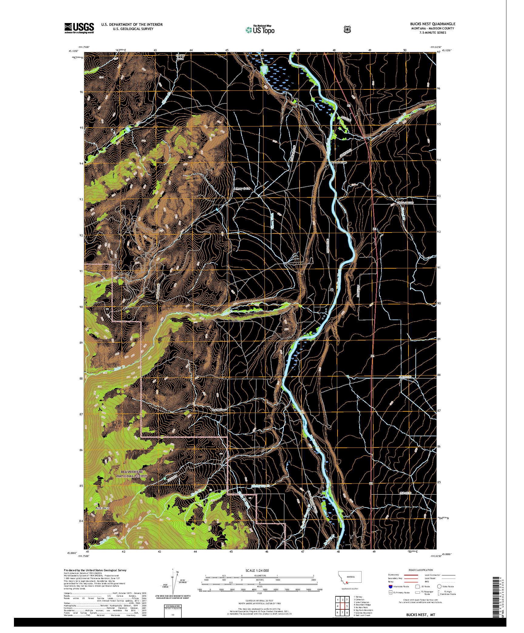 USGS US TOPO 7.5-MINUTE MAP FOR BUCKS NEST, MT 2020