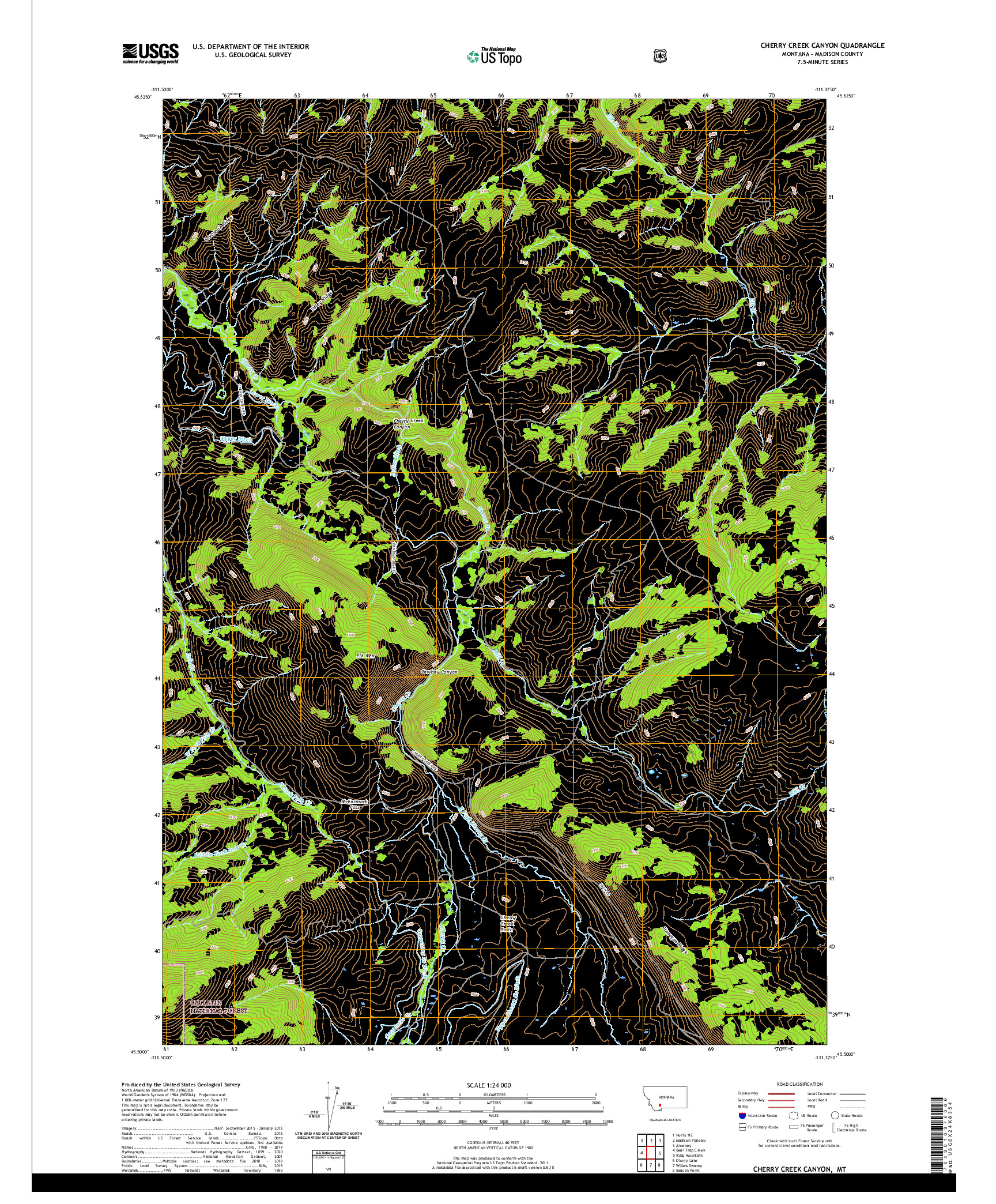 USGS US TOPO 7.5-MINUTE MAP FOR CHERRY CREEK CANYON, MT 2020