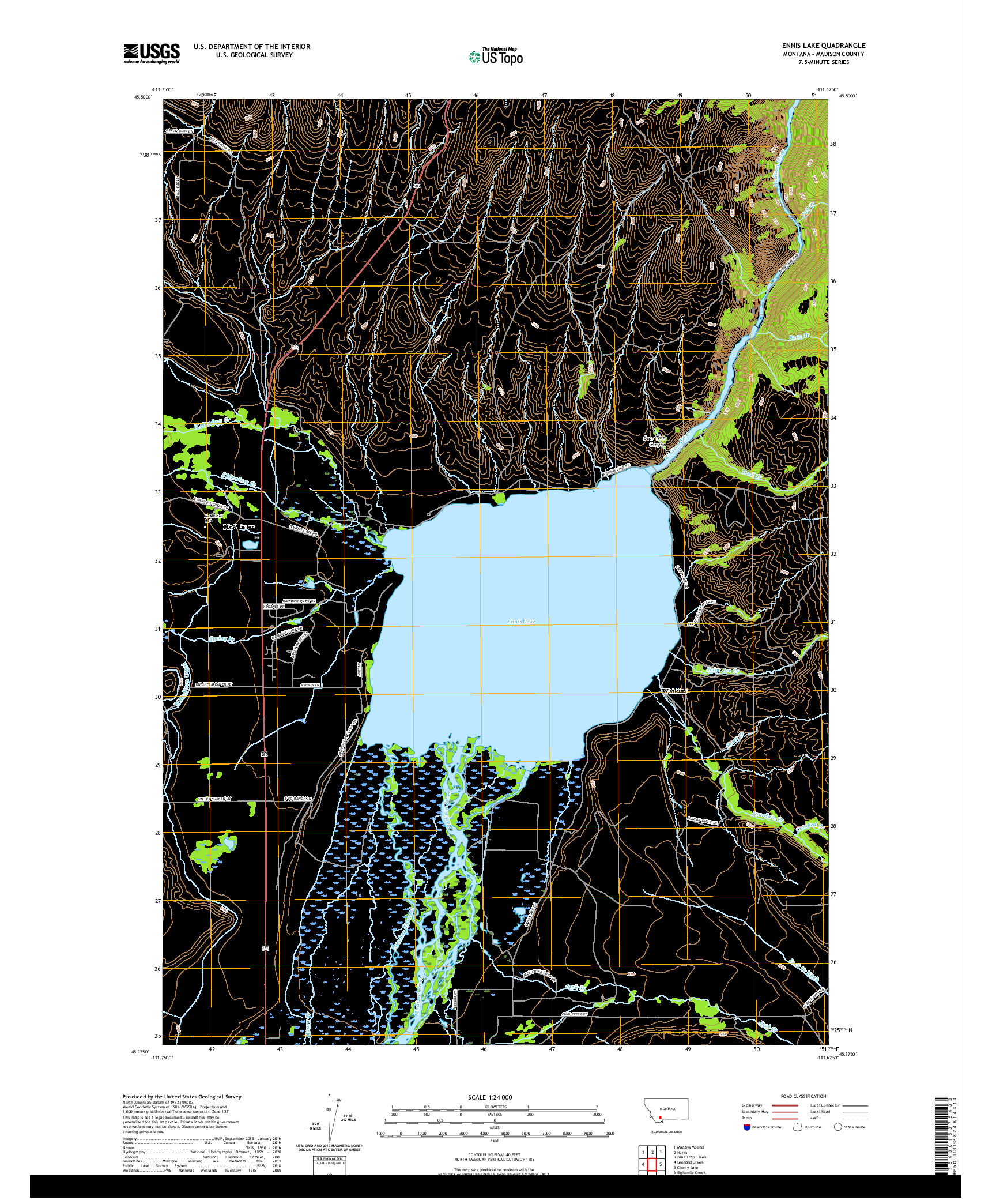 USGS US TOPO 7.5-MINUTE MAP FOR ENNIS LAKE, MT 2020